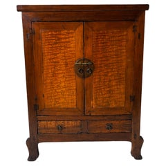 Chinese Low Cabinet with Burled Doors