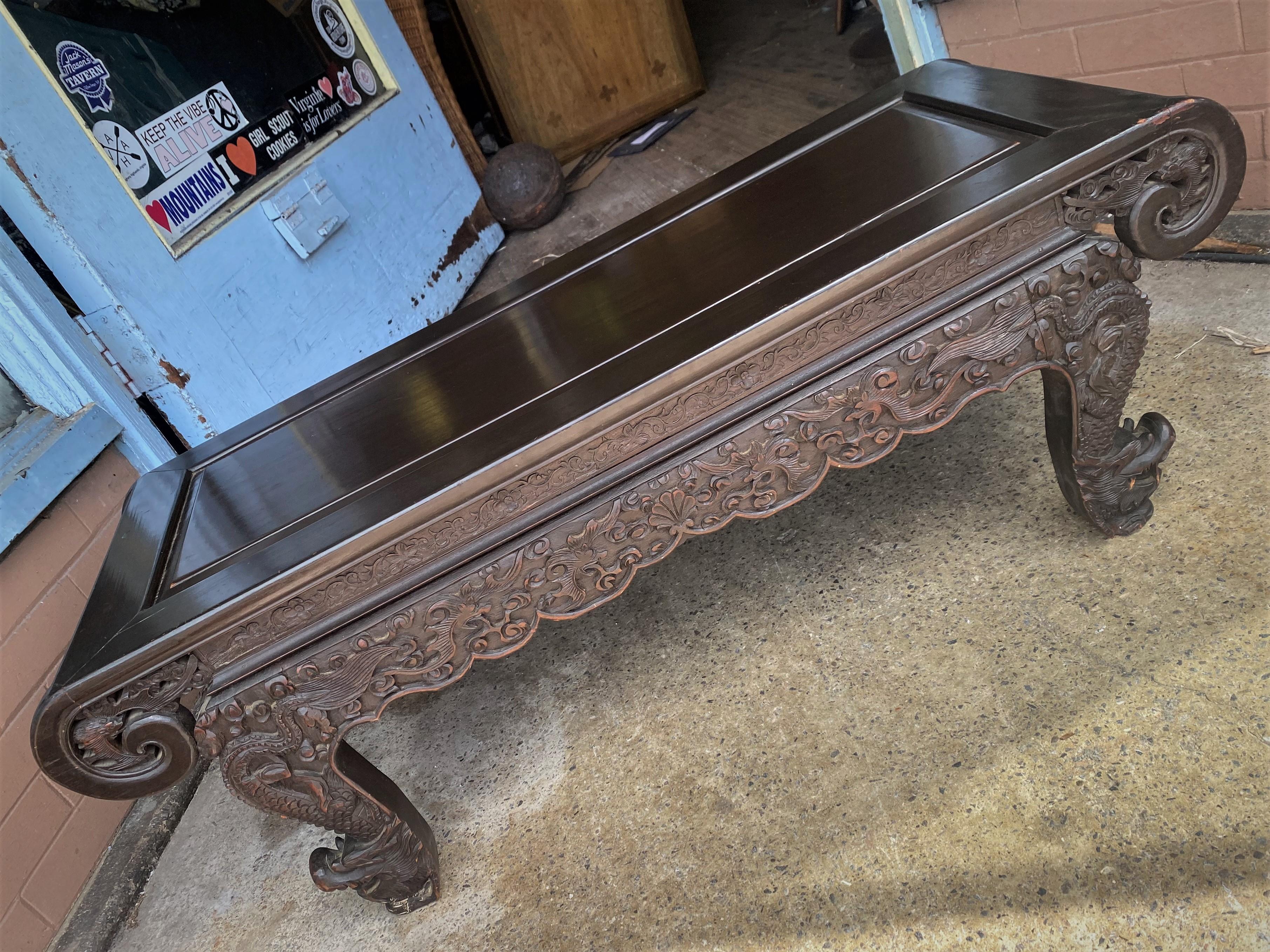 Chinese Low Dragon Leg Carved Coffee Kang Table Wong Chan Kee Co Shanghai  In Good Condition In Clifton Forge, VA