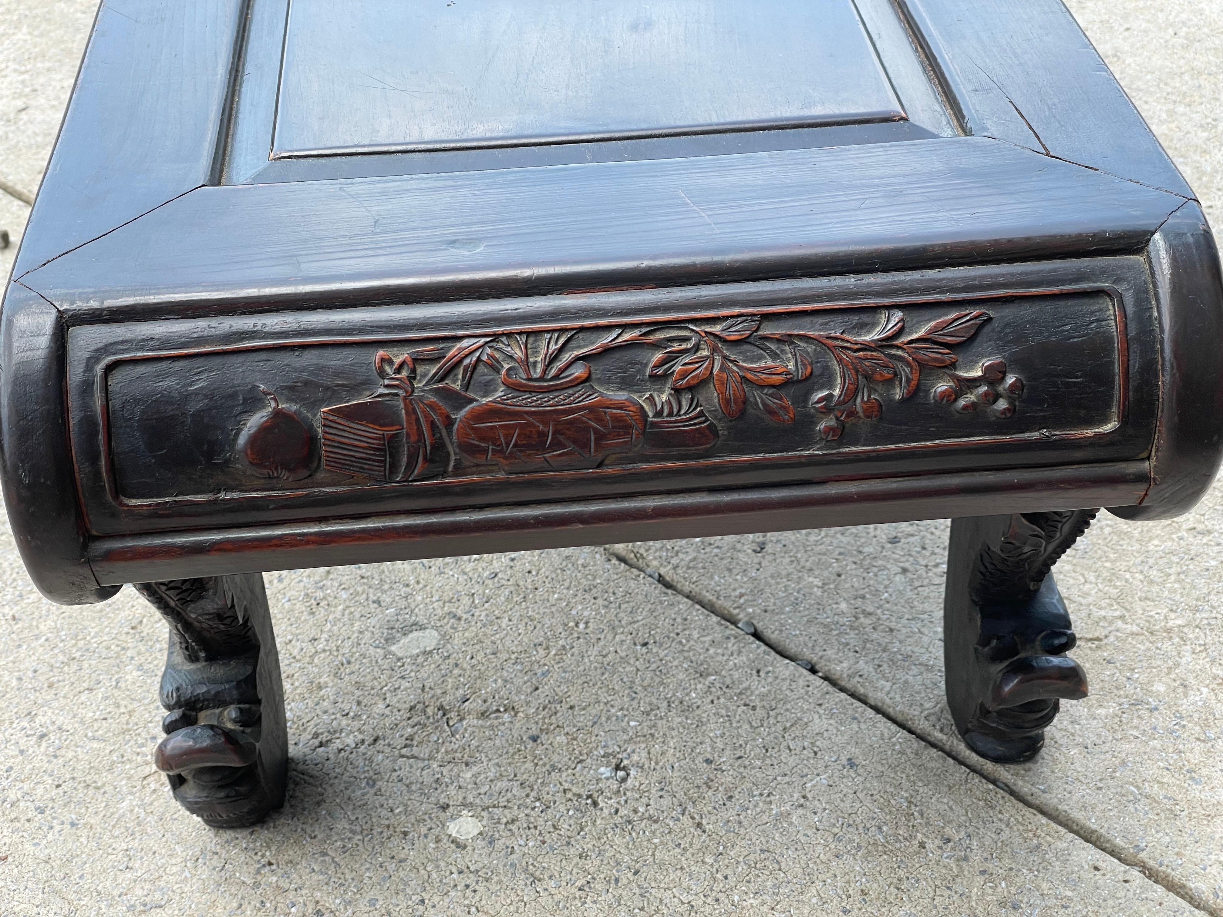 Chinese Low Dragon Leg Carved Coffee Kang Table Wong Chan Kee Co Shanghai  2