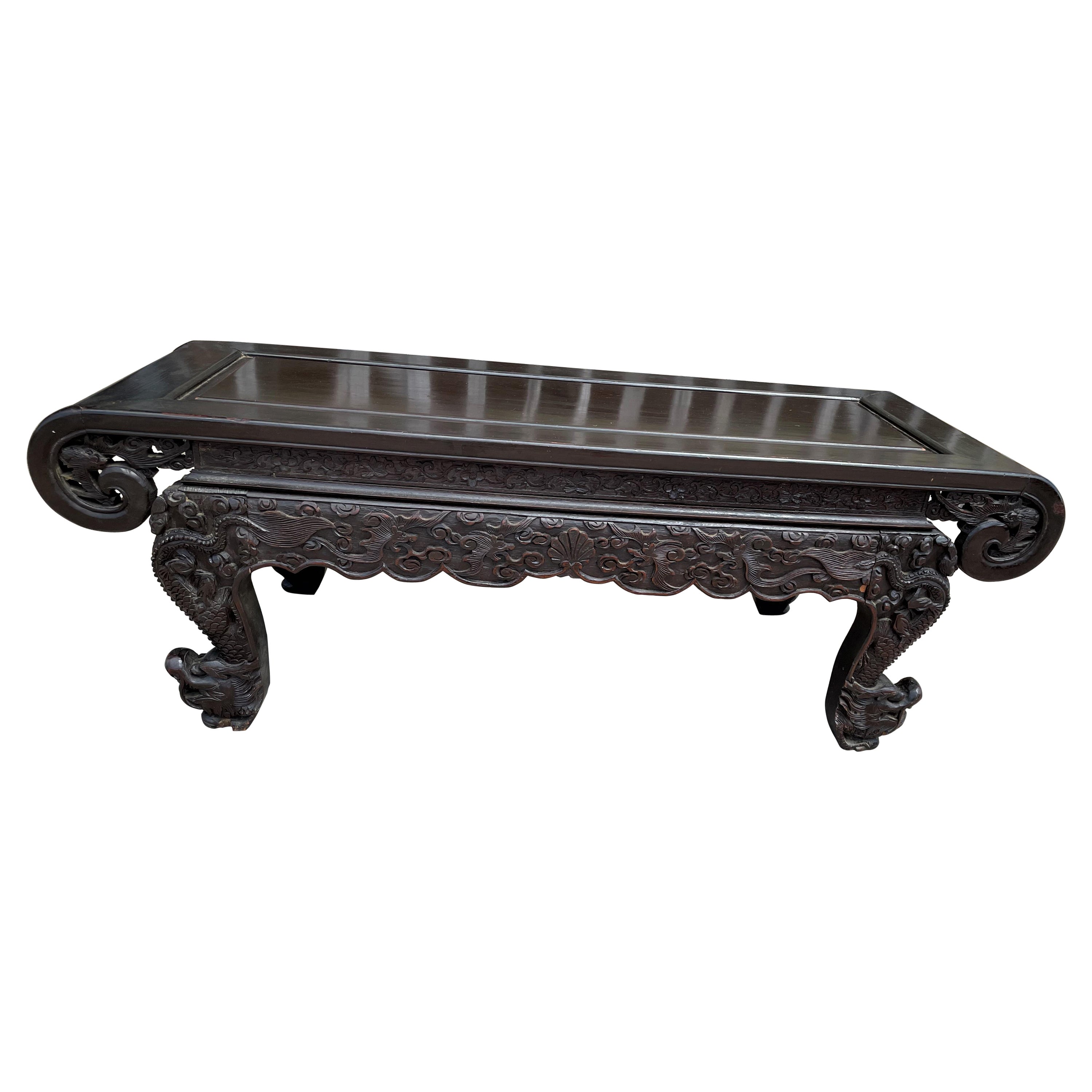 Chinese Low Dragon Leg Carved Coffee Kang Table Wong Chan Kee Co Shanghai