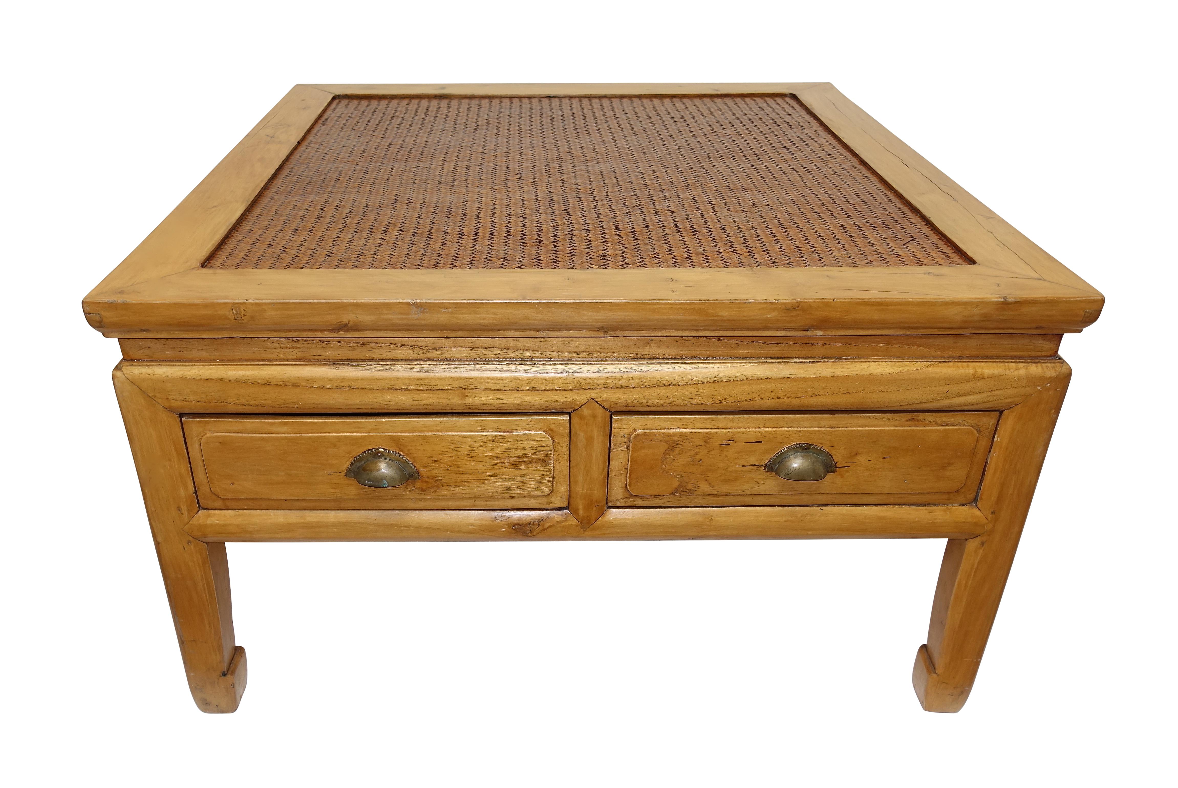 Chinese Low Table with Woven Panel Top In Excellent Condition For Sale In San Francisco, CA