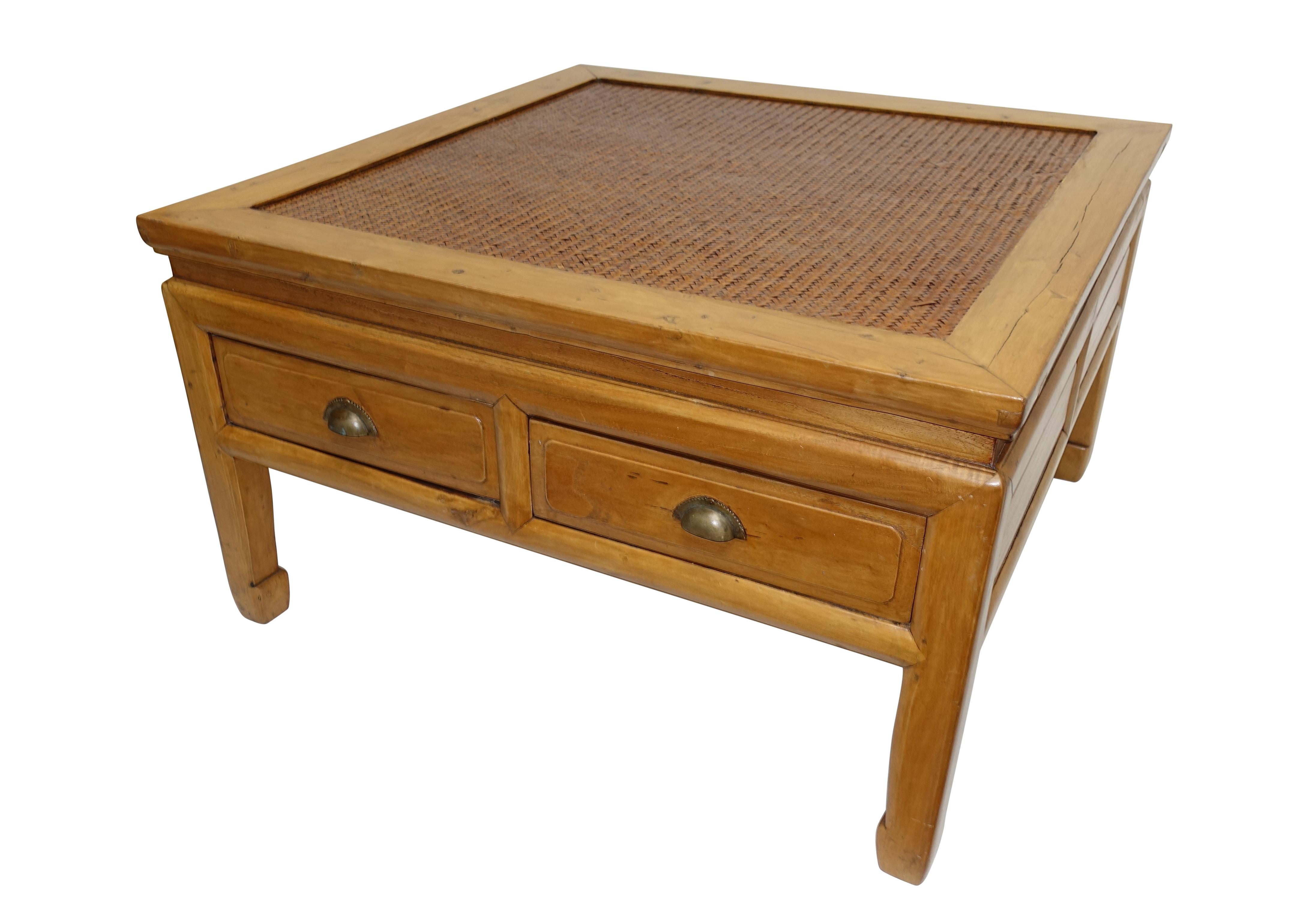 20th Century Chinese Low Table with Woven Panel Top For Sale