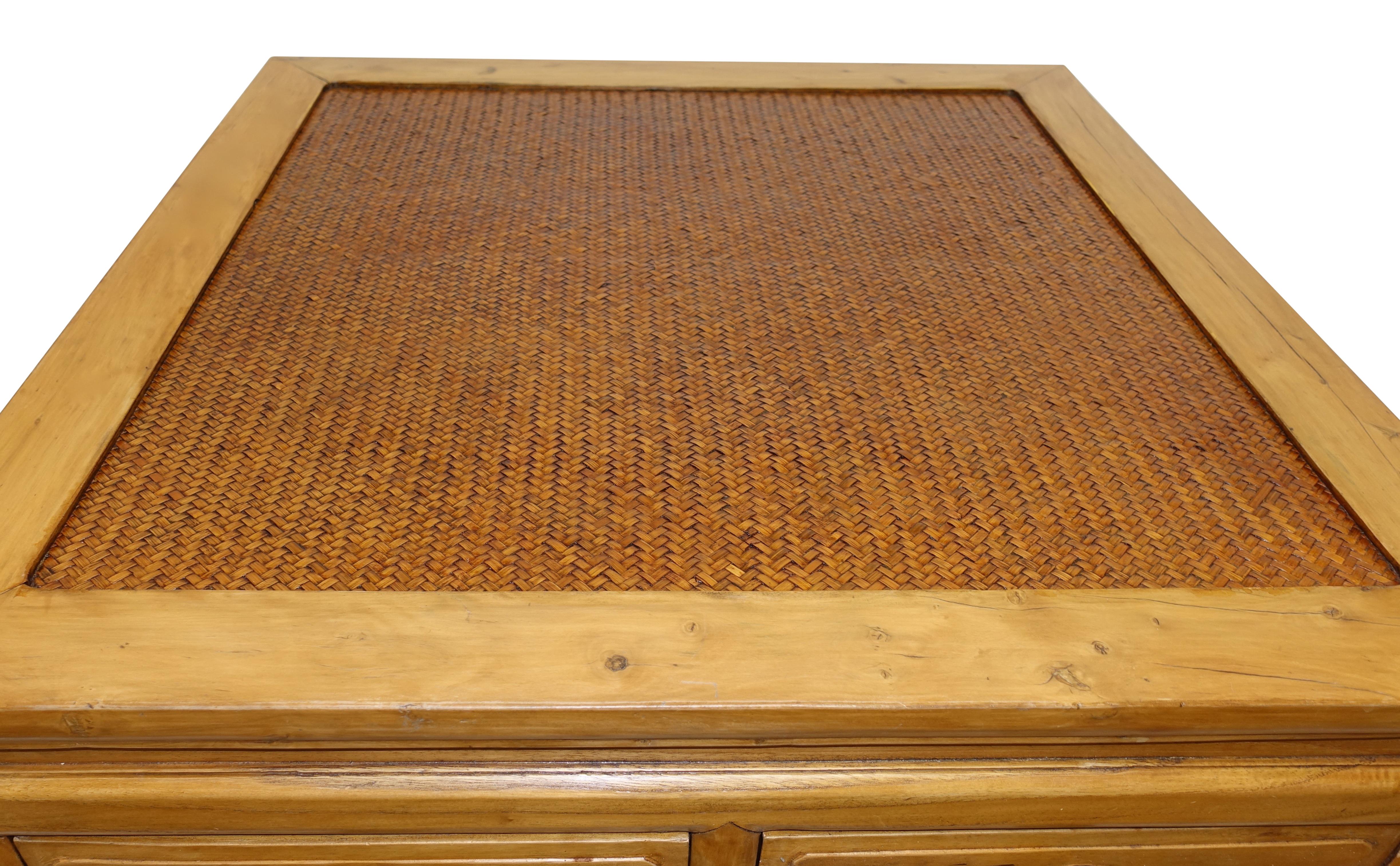 Wood Chinese Low Table with Woven Panel Top For Sale