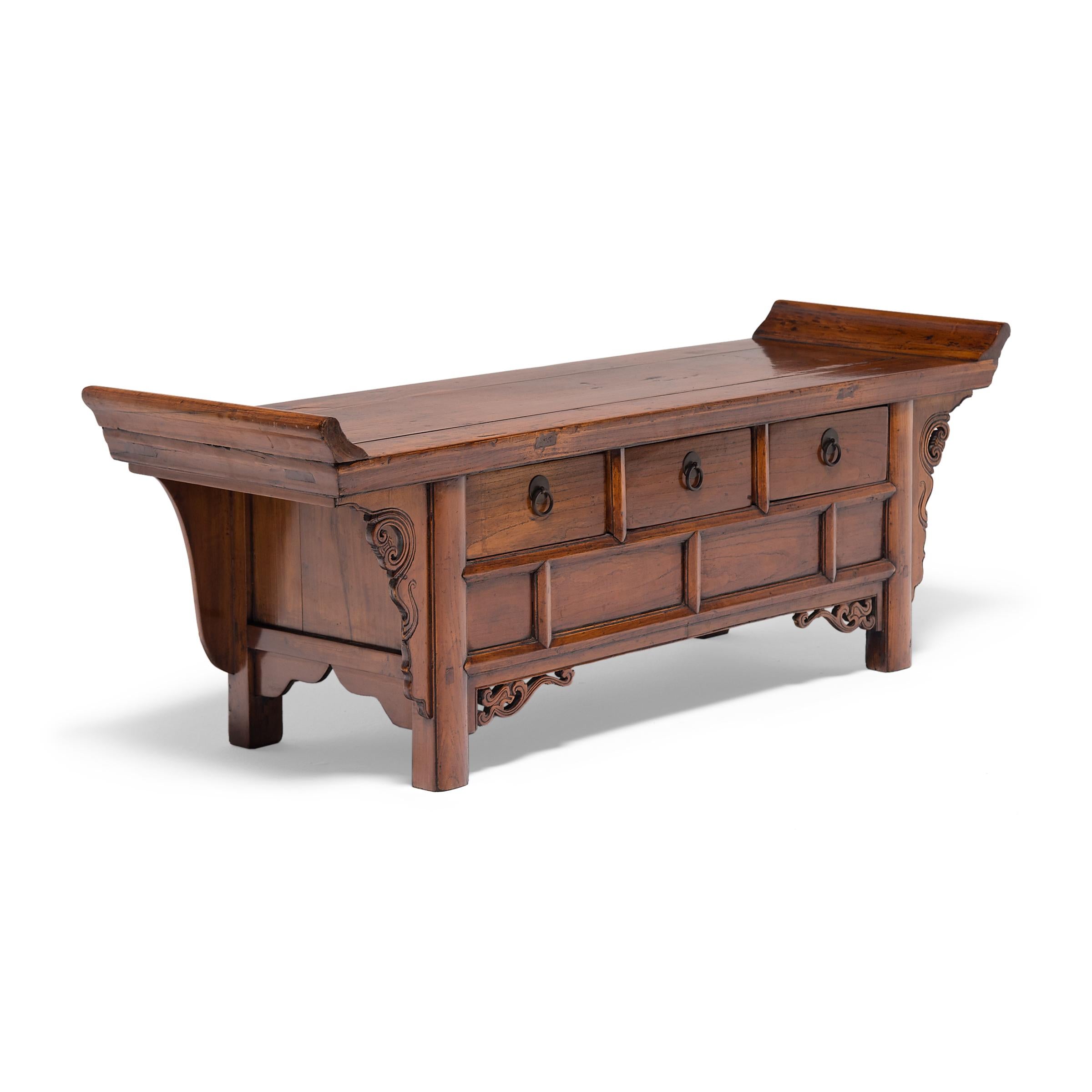 Chinese Low Three Drawer Altar Coffer, c. 1850 In Good Condition In Chicago, IL