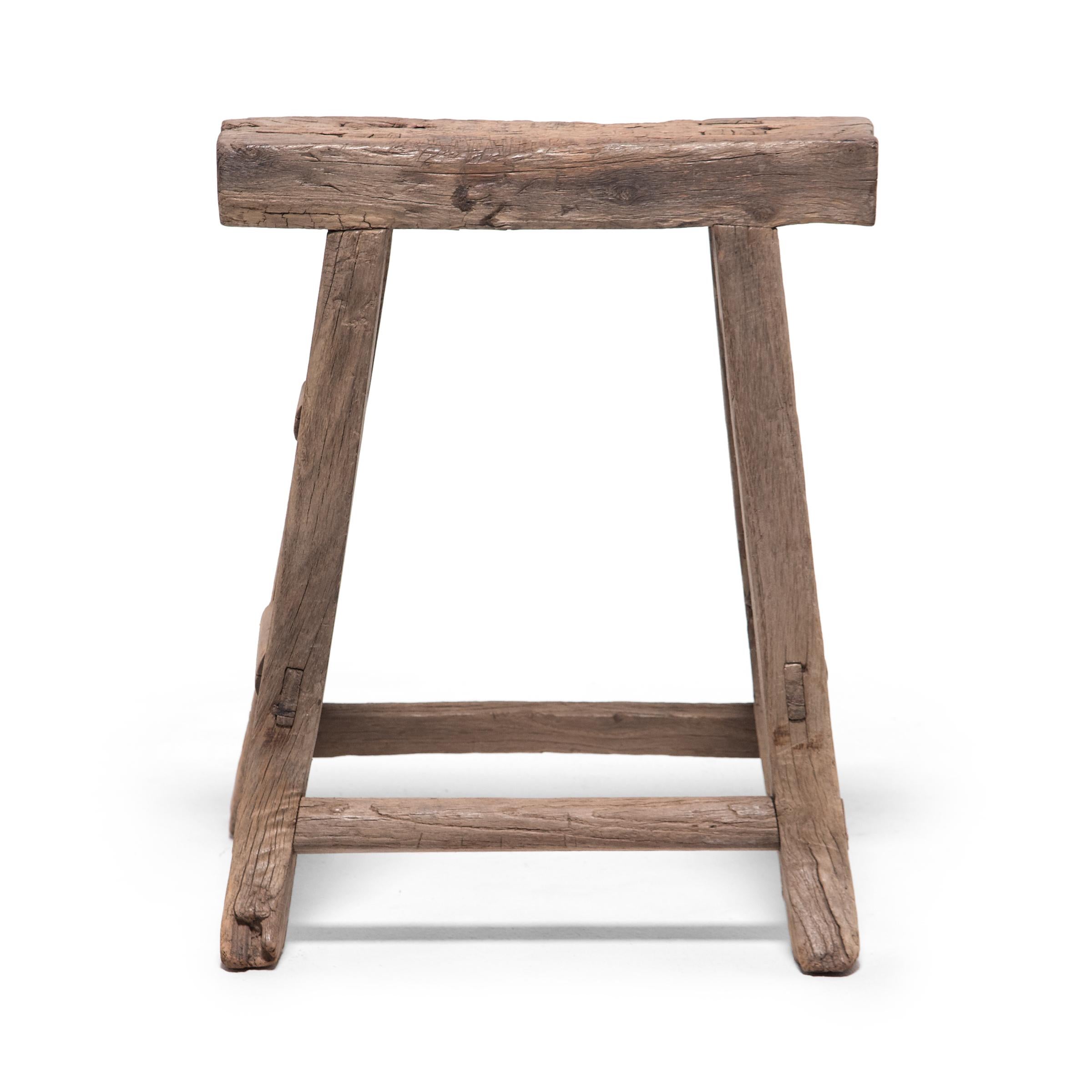 Rustic Chinese Lucky Eight Stool, circa 1900 For Sale