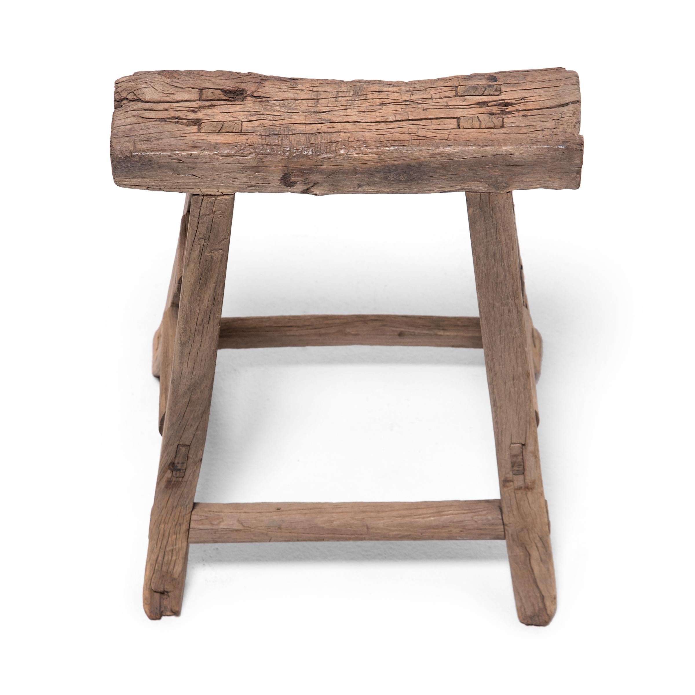 Elm Chinese Lucky Eight Stool, circa 1900 For Sale