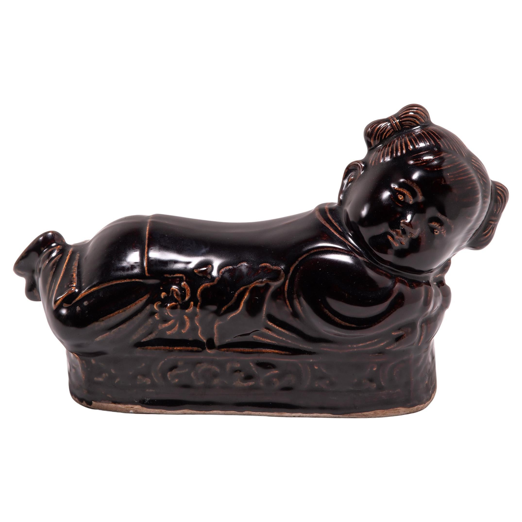 Chinese Lucky Girl Headrest, c. 1900 For Sale