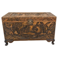 Chinese Luggage Chest Camphor Hand Carved Antique Box 1930