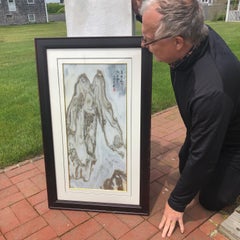 Chinese Magnificent Twin Mountain Peaks Stone "Painting"