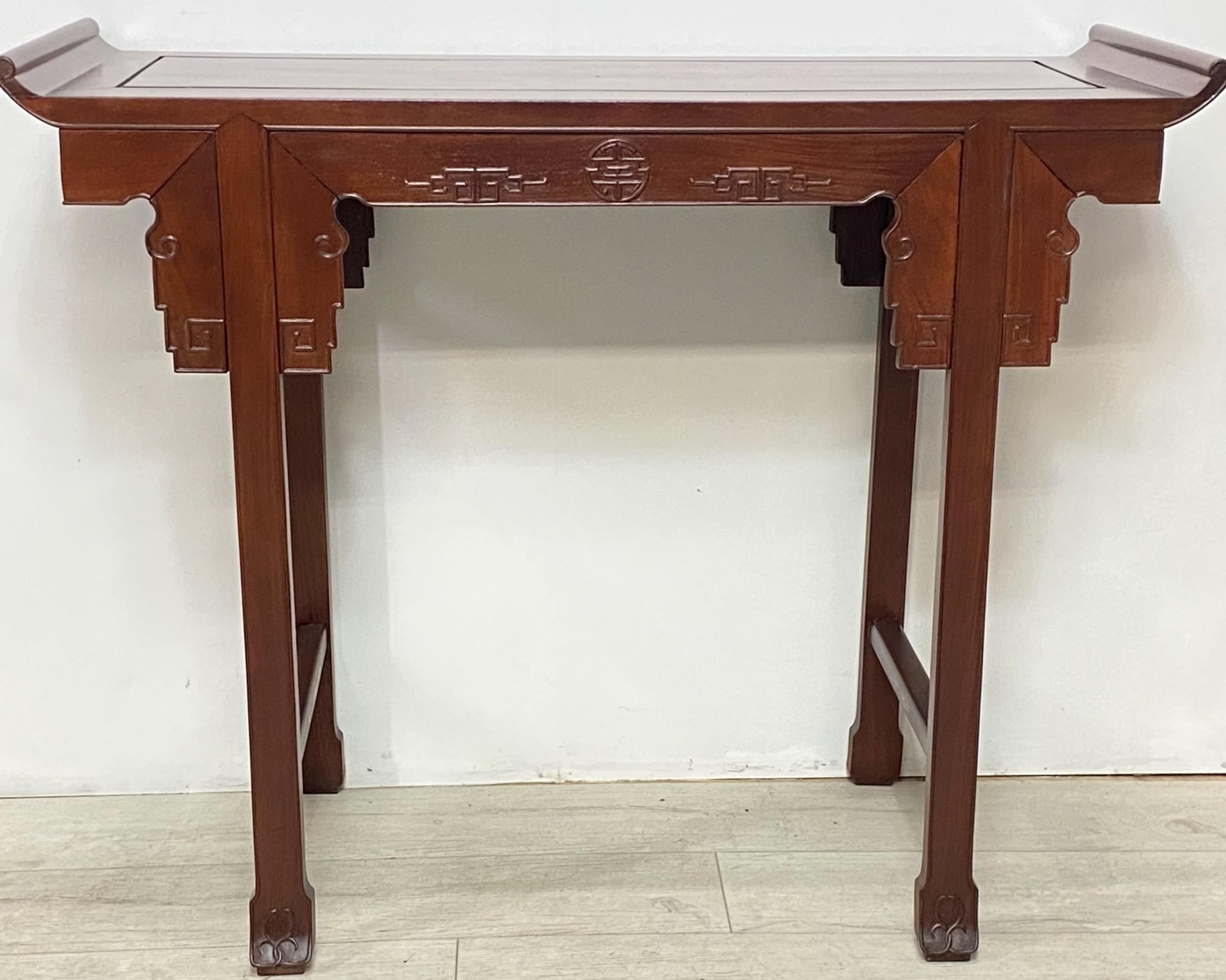 Carved Chinese Mahogany Altar Console Table, Mid 20th Century For Sale