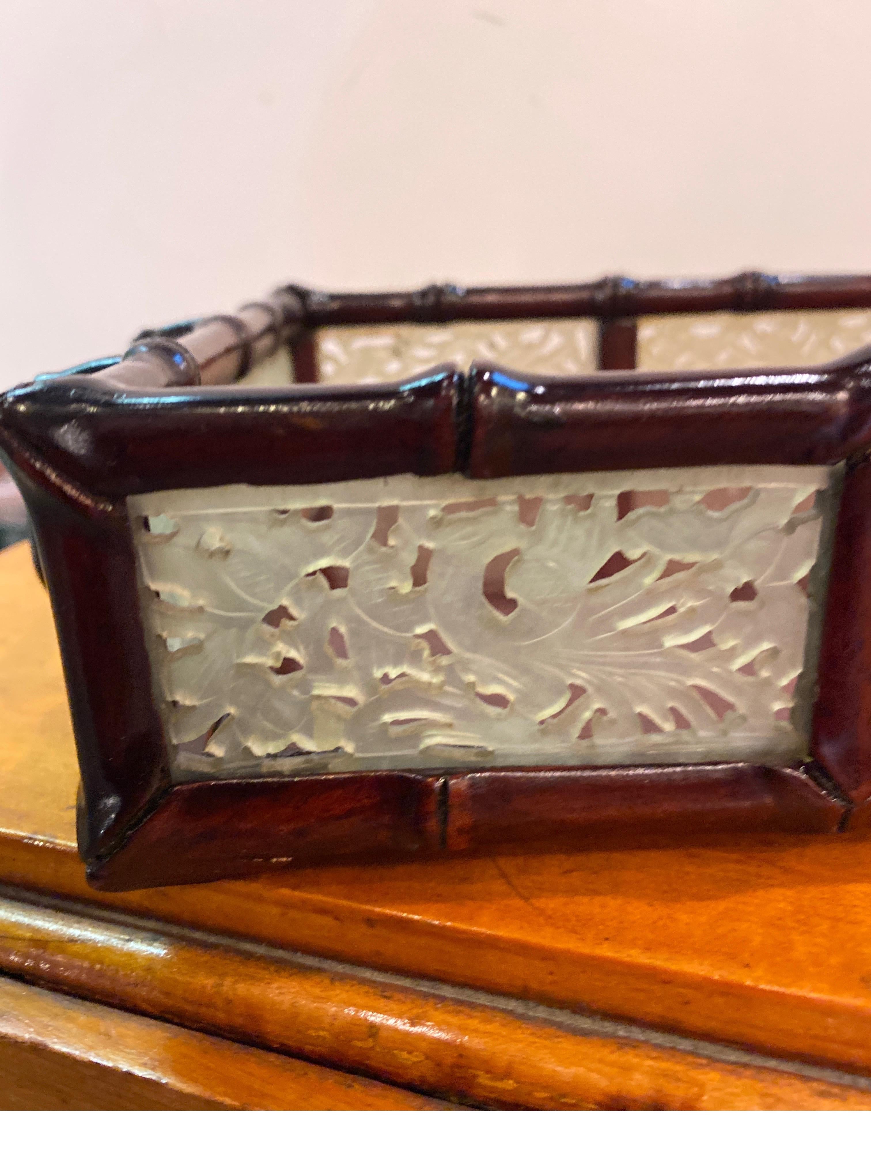 Chinese Export Chinese Mahogany and Carved Jade Tray