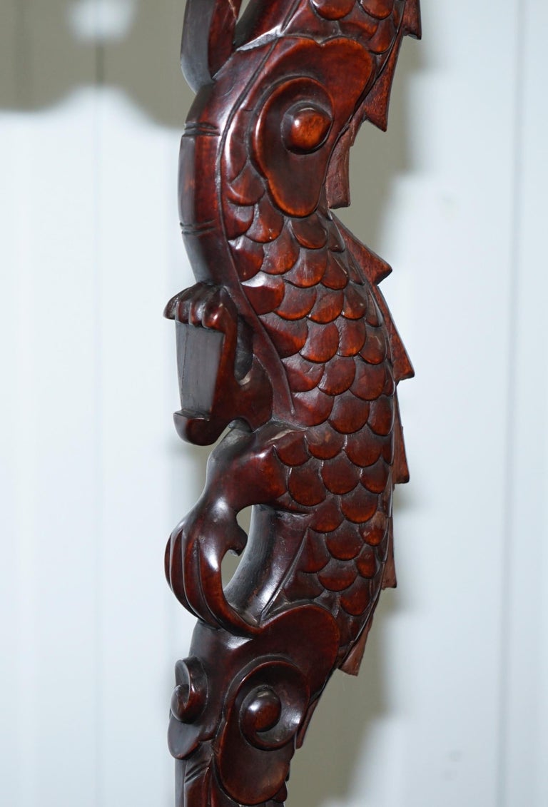 Chinese Mahogany Dragon 1920s Hand-Carved Wood Floor Standing Lamp Part