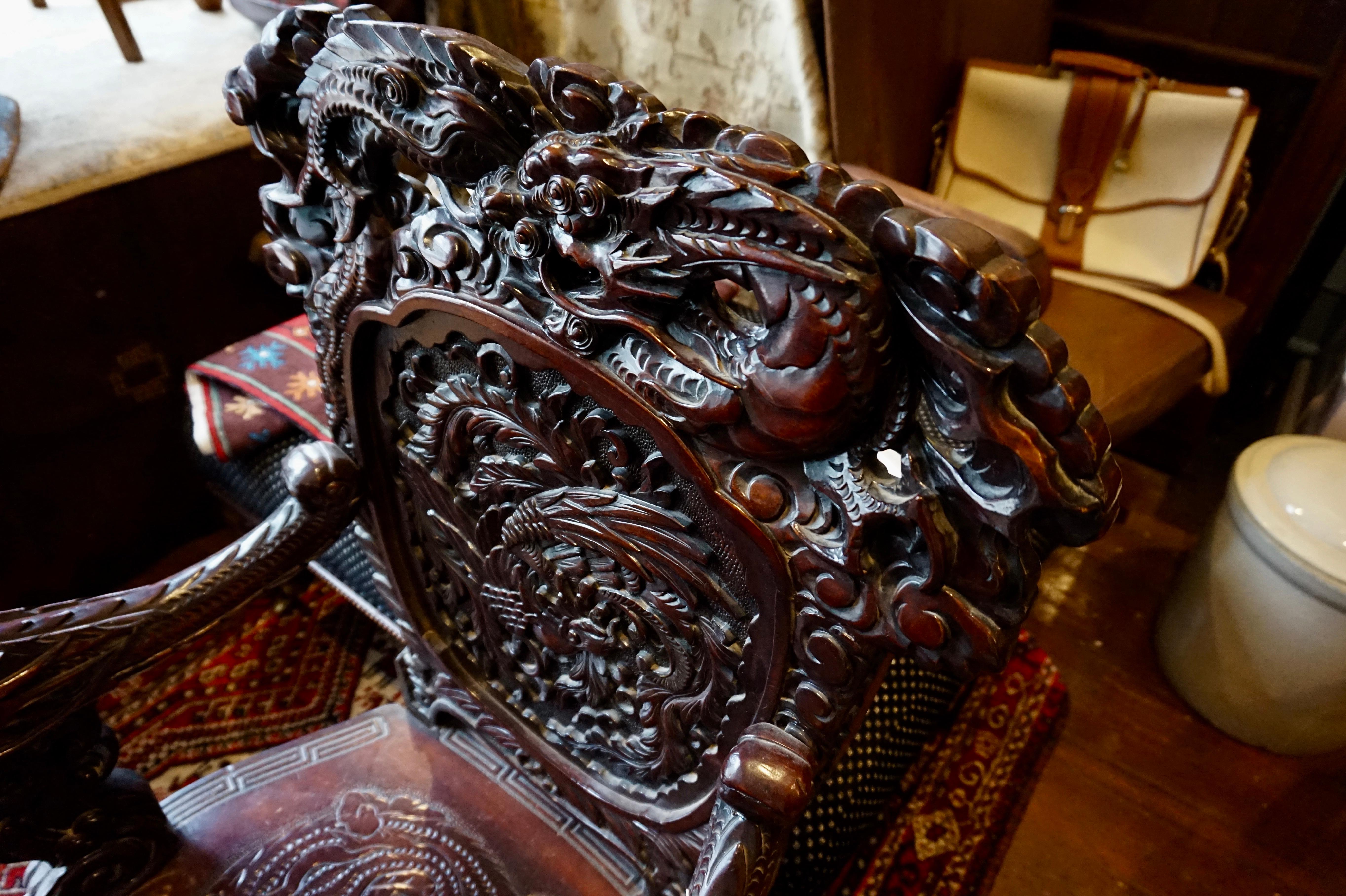 Chinese Mahogany Dragon and Phoenix Minister's Chair, 1890 2