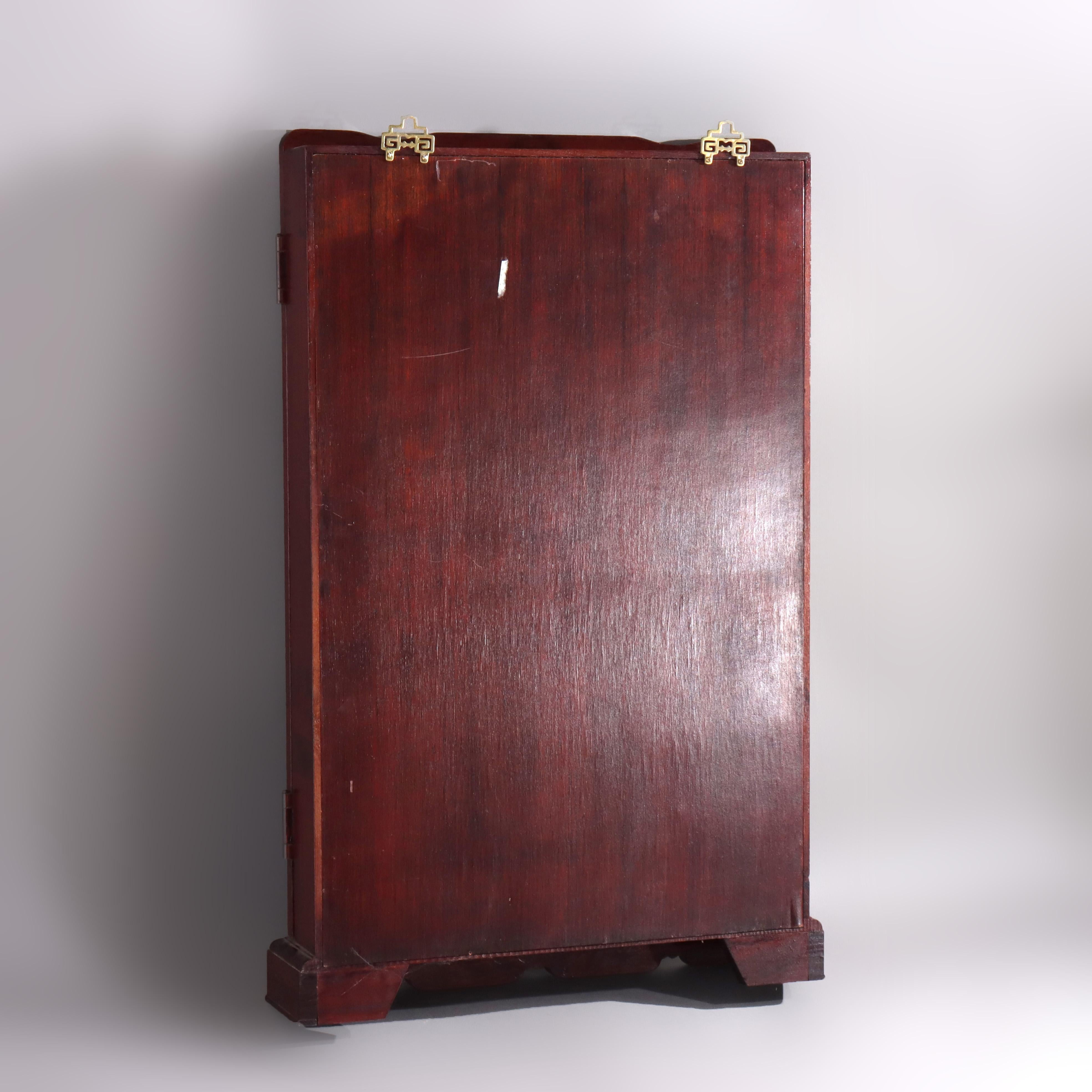 Chinese Mahogany Hanging Curio Wall Cabinet with Offset Display Shelves 20thC For Sale 7
