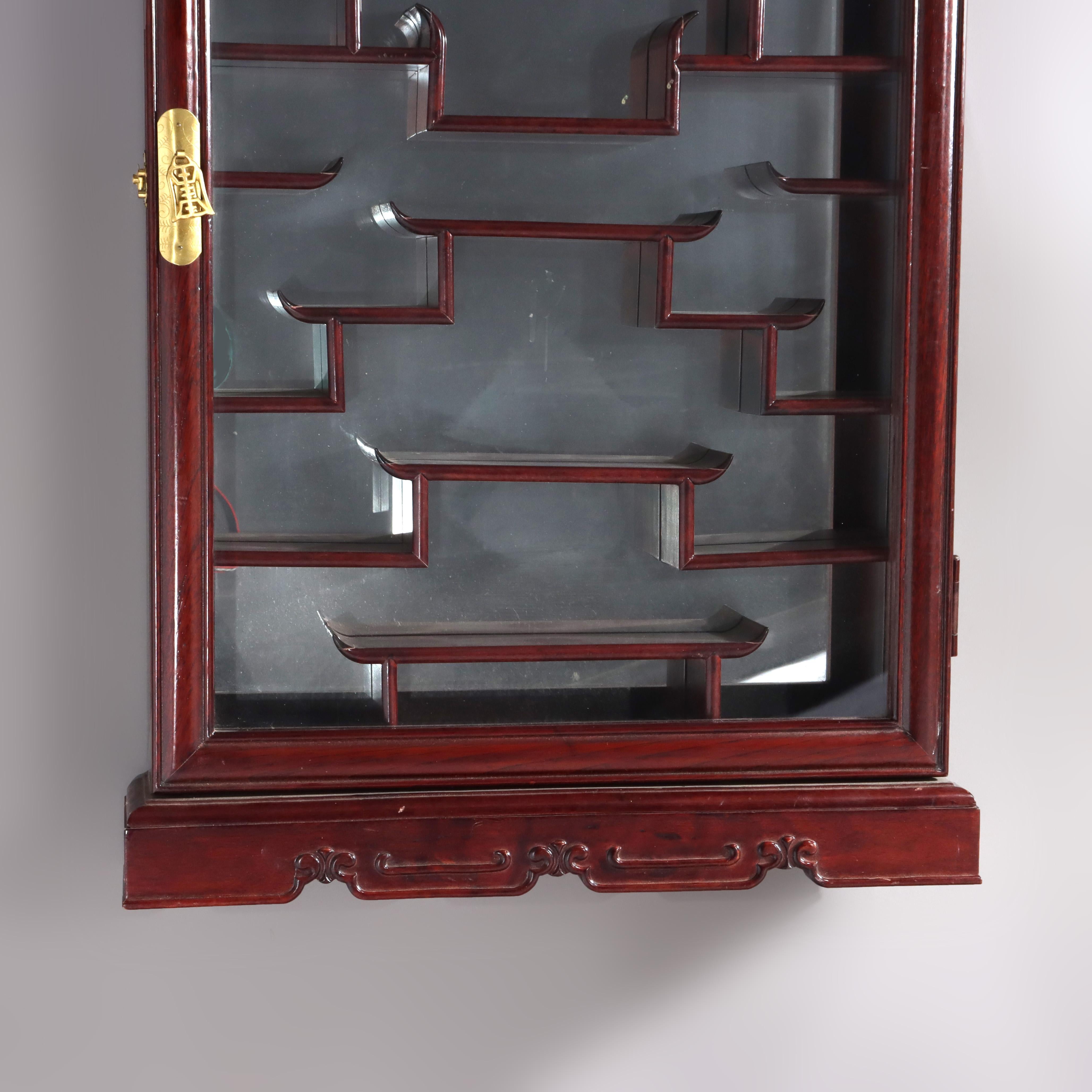 Chinese Mahogany Hanging Curio Wall Cabinet with Offset Display Shelves 20thC (33