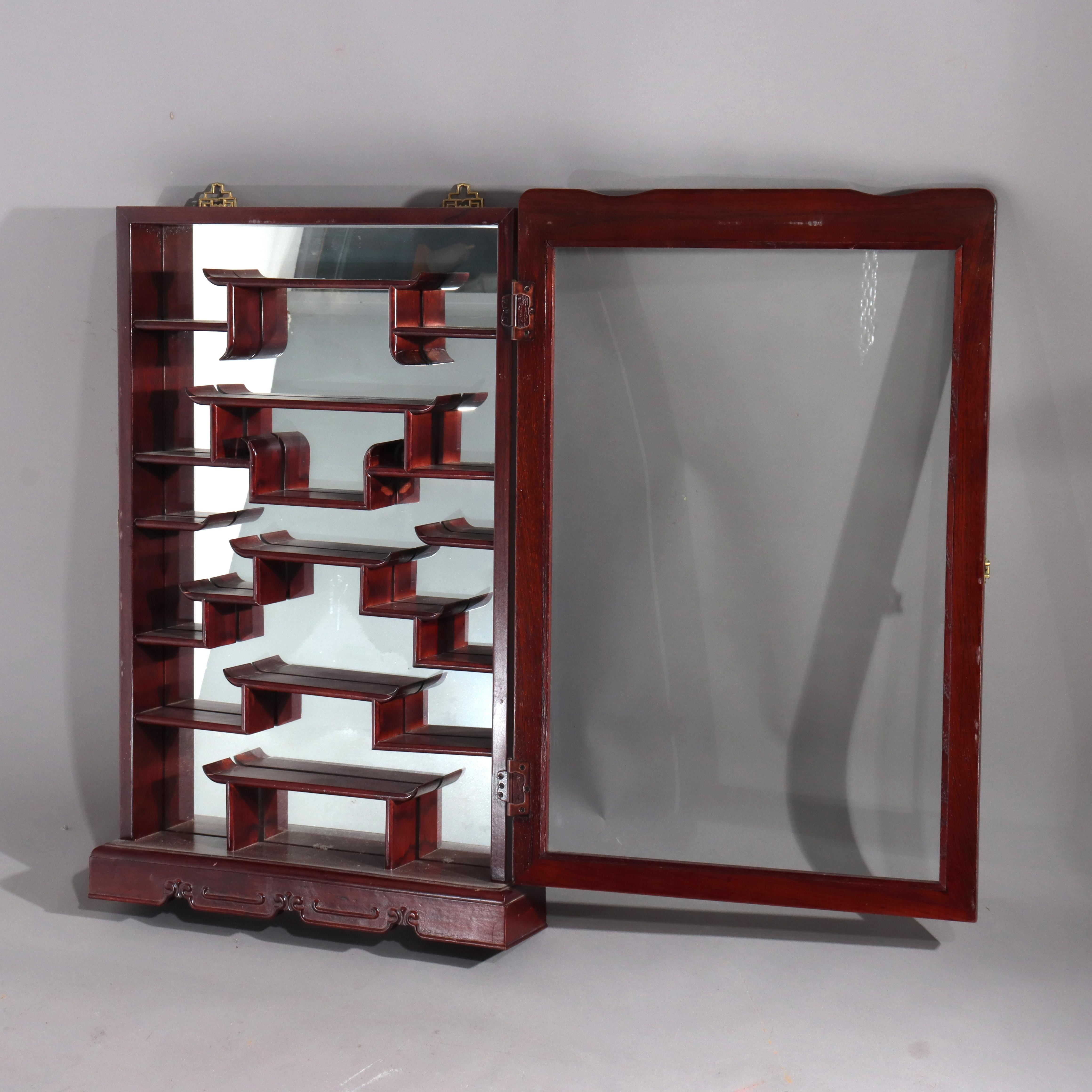 Chinese Mahogany Hanging Curio Wall Cabinet with Offset Display Shelves 20thC For Sale 4