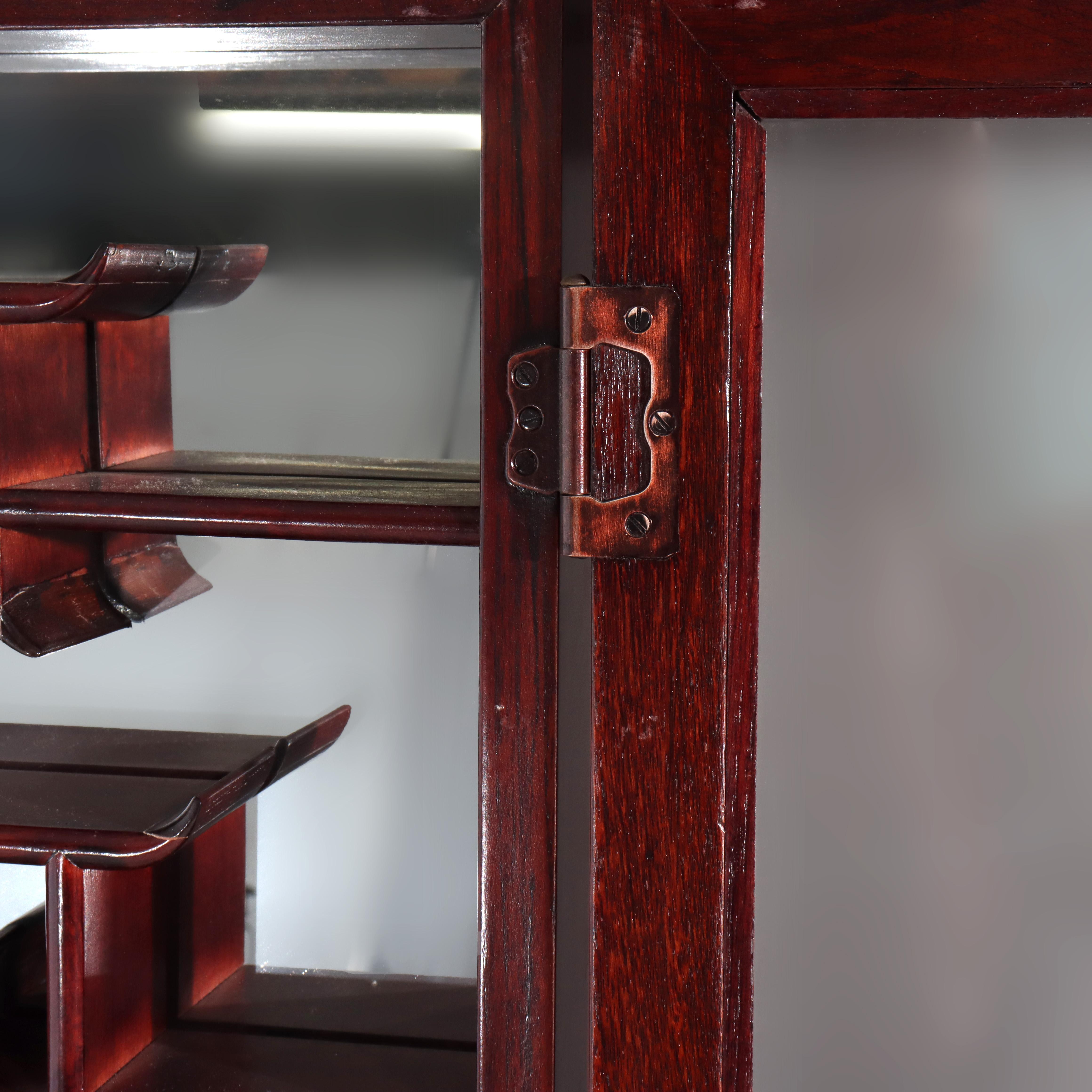 Chinese Mahogany Hanging Curio Wall Cabinet with Offset Display Shelves 20thC For Sale 5
