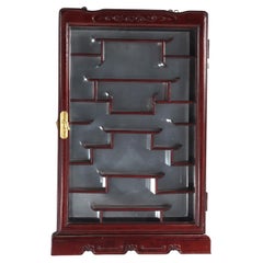 Chinese Mahogany Hanging Curio Wall Cabinet with Offset Display Shelves 20thC