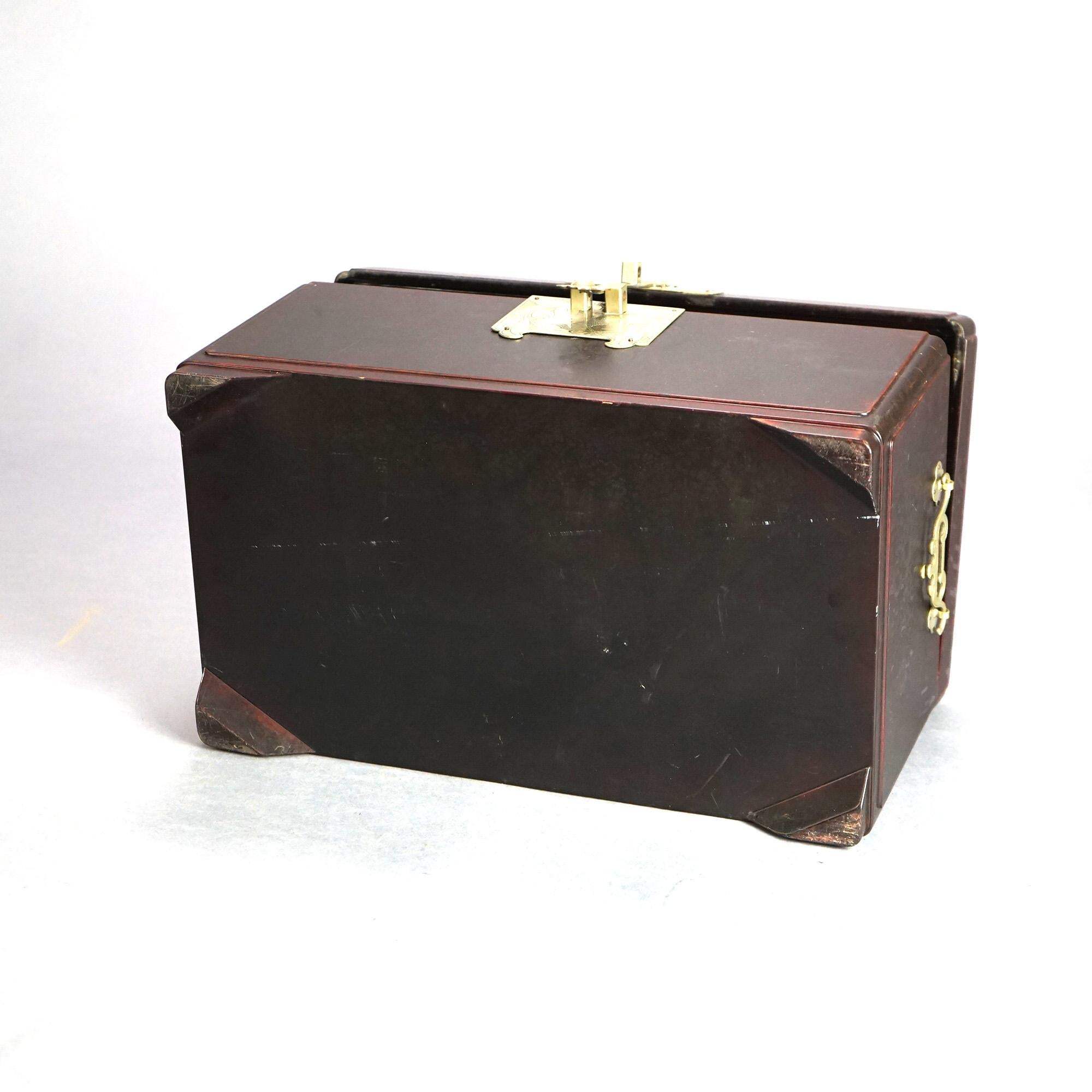 Chinese Mahogany Sewing Box with Engraved Metal Clasp 20thC For Sale 7