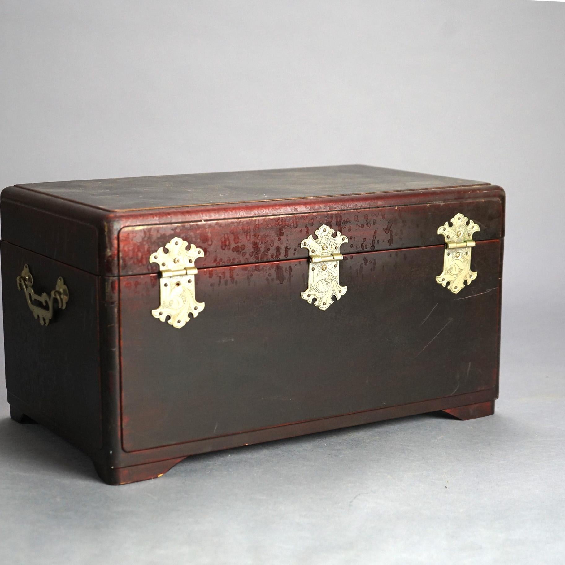 Chinese Mahogany Sewing Box with Engraved Metal Clasp 20thC For Sale 1