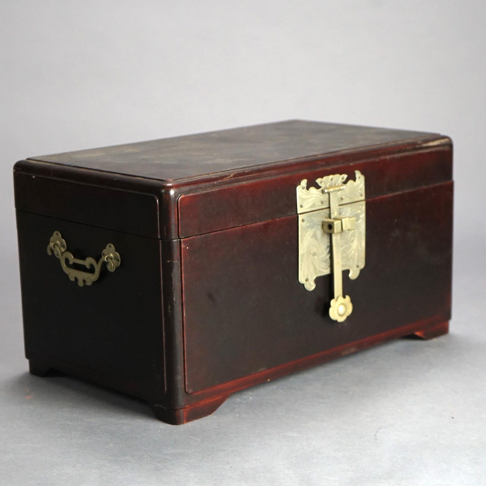 Chinese Mahogany Sewing Box with Engraved Metal Clasp 20thC For Sale 4