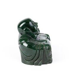 Chinese Malachite Carving Laughing Buddha Buddhist Sculpture 19th Century Qing