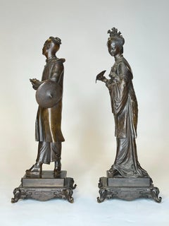 Chinese Man and Woman Bronze Figures After Auguste Louis Lalouette (1826-1883)