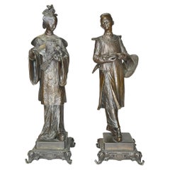 Chinese Man and Woman Bronze Figures After Auguste Louis Lalouette (1826-1883)