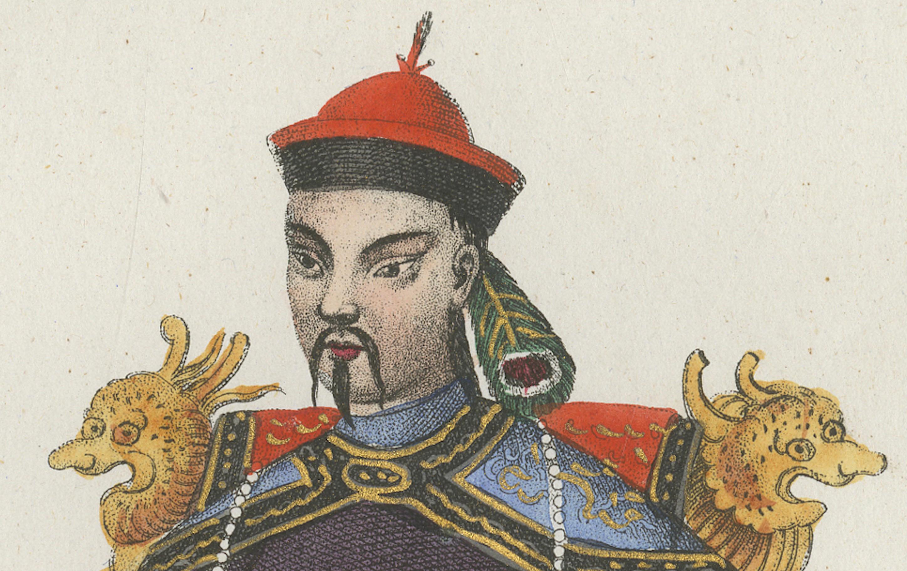 Chinesischer Mandarin-Kostümdruck - Antike handkolorierte Lithographie, 1854 (19. Jahrhundert) im Angebot