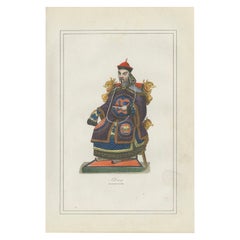 Stampa del costume del mandarino cinese - Litografia antica colorata a mano, 1854