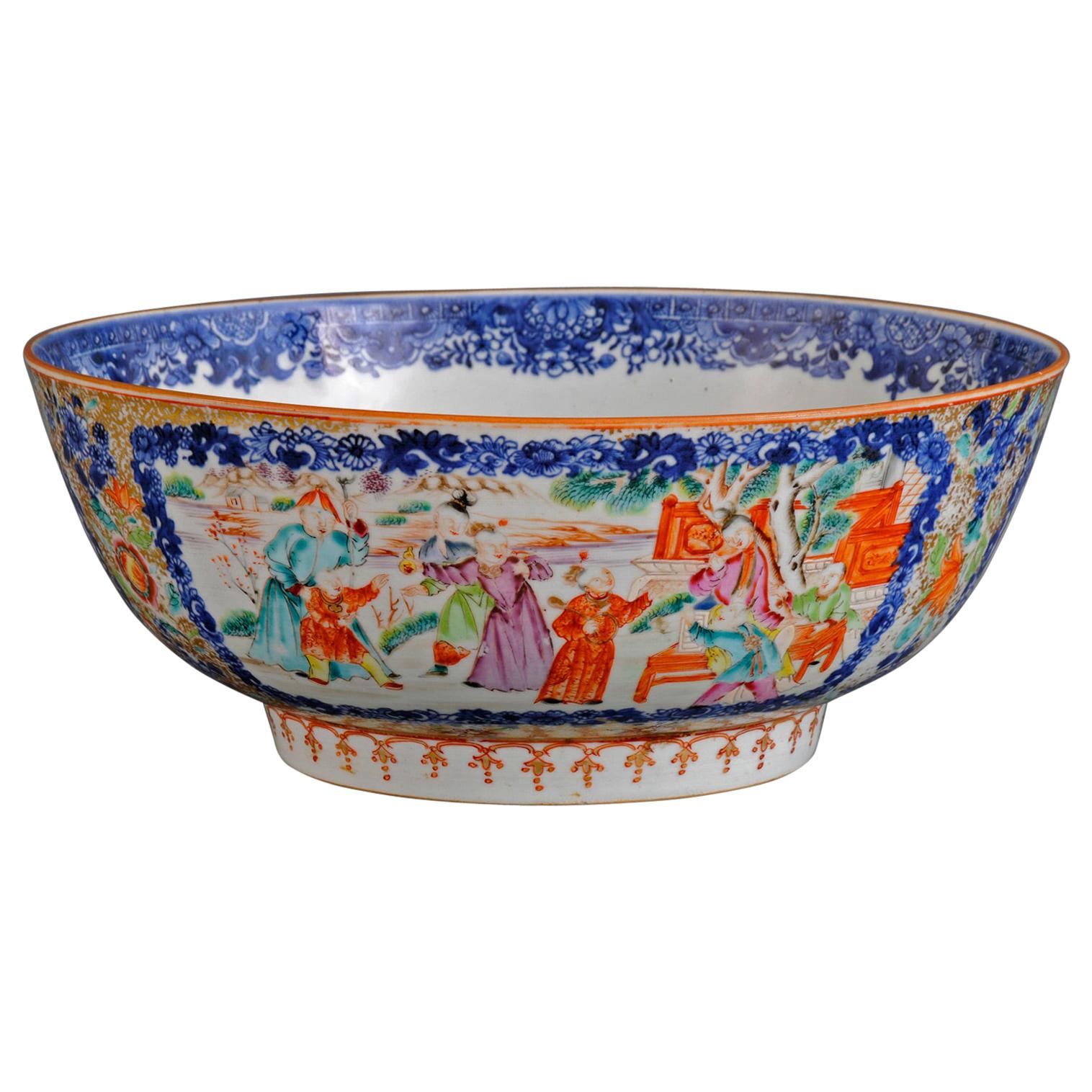 Chinese Mandarin Punch Bowl, circa 1760 For Sale