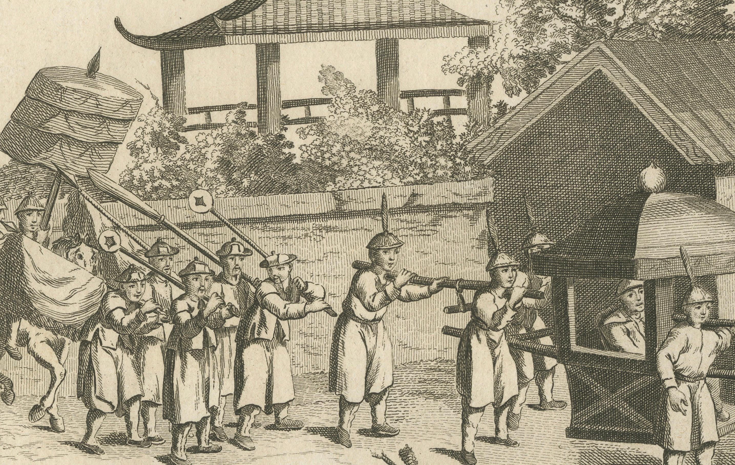 Français Mandarin chinois avec une suite de gardes - Gravure d'après Sonnerat, 1806 en vente