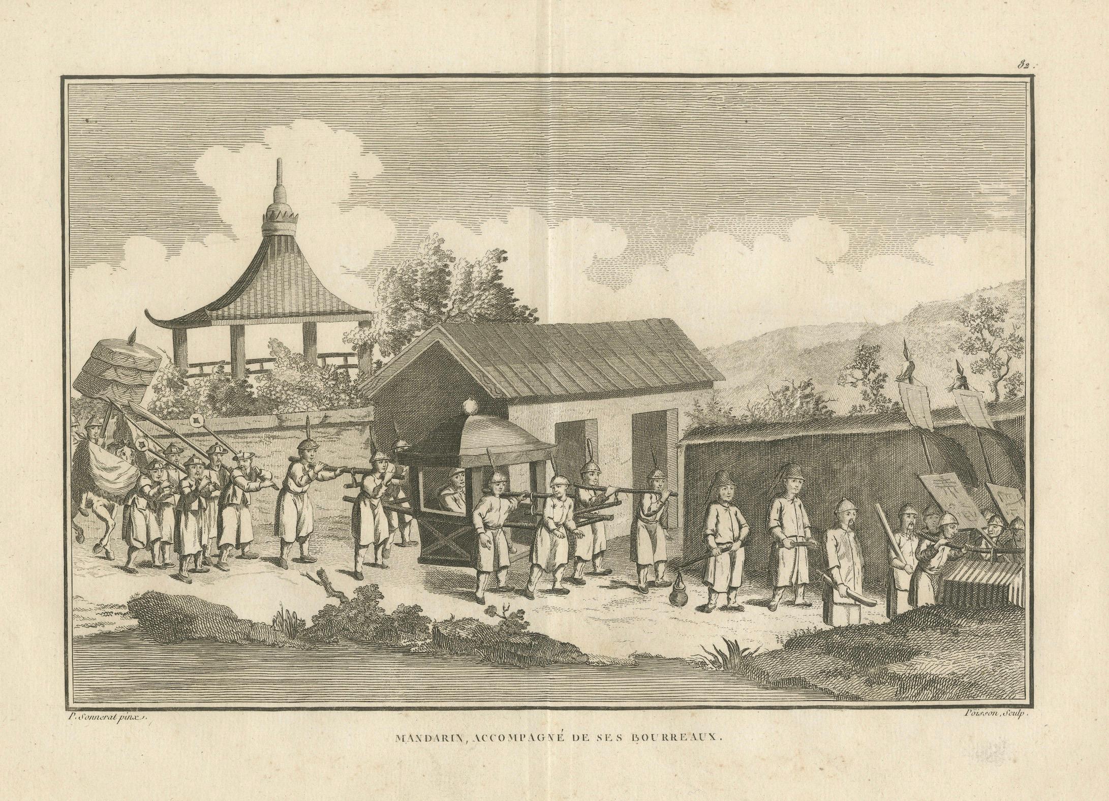 Début du XIXe siècle Mandarin chinois avec une suite de gardes - Gravure d'après Sonnerat, 1806 en vente