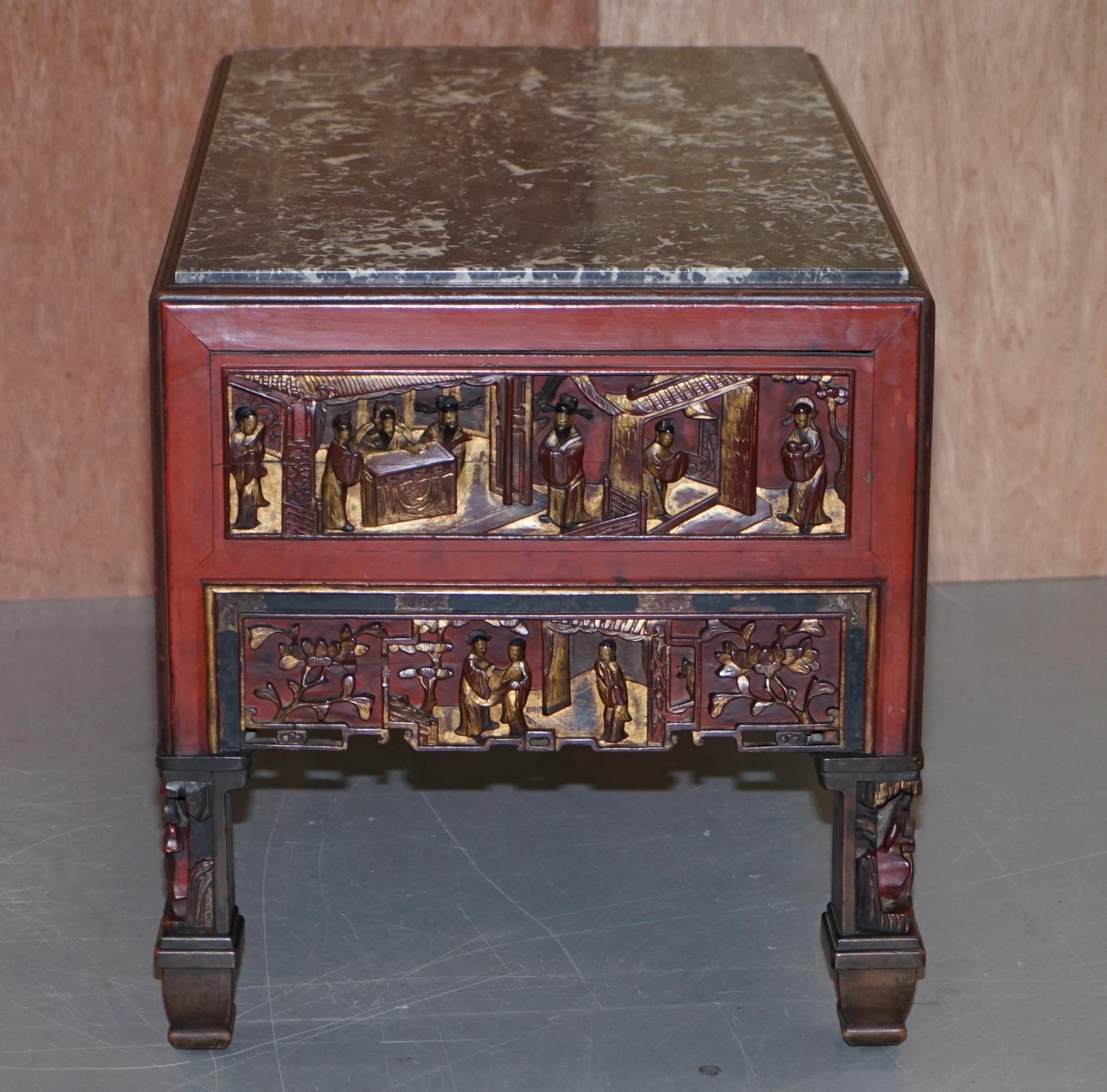 Chinese Marbel Topped Tea or Coffee Table Using Vintage Carved Giltwood Panels For Sale 8