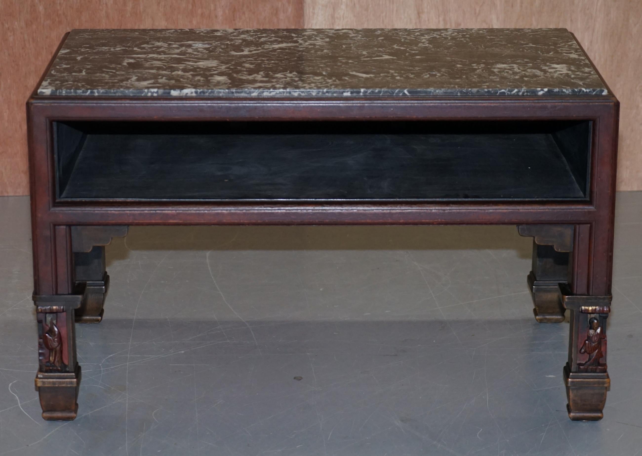 Chinese Marbel Topped Tea or Coffee Table Using Vintage Carved Giltwood Panels For Sale 9