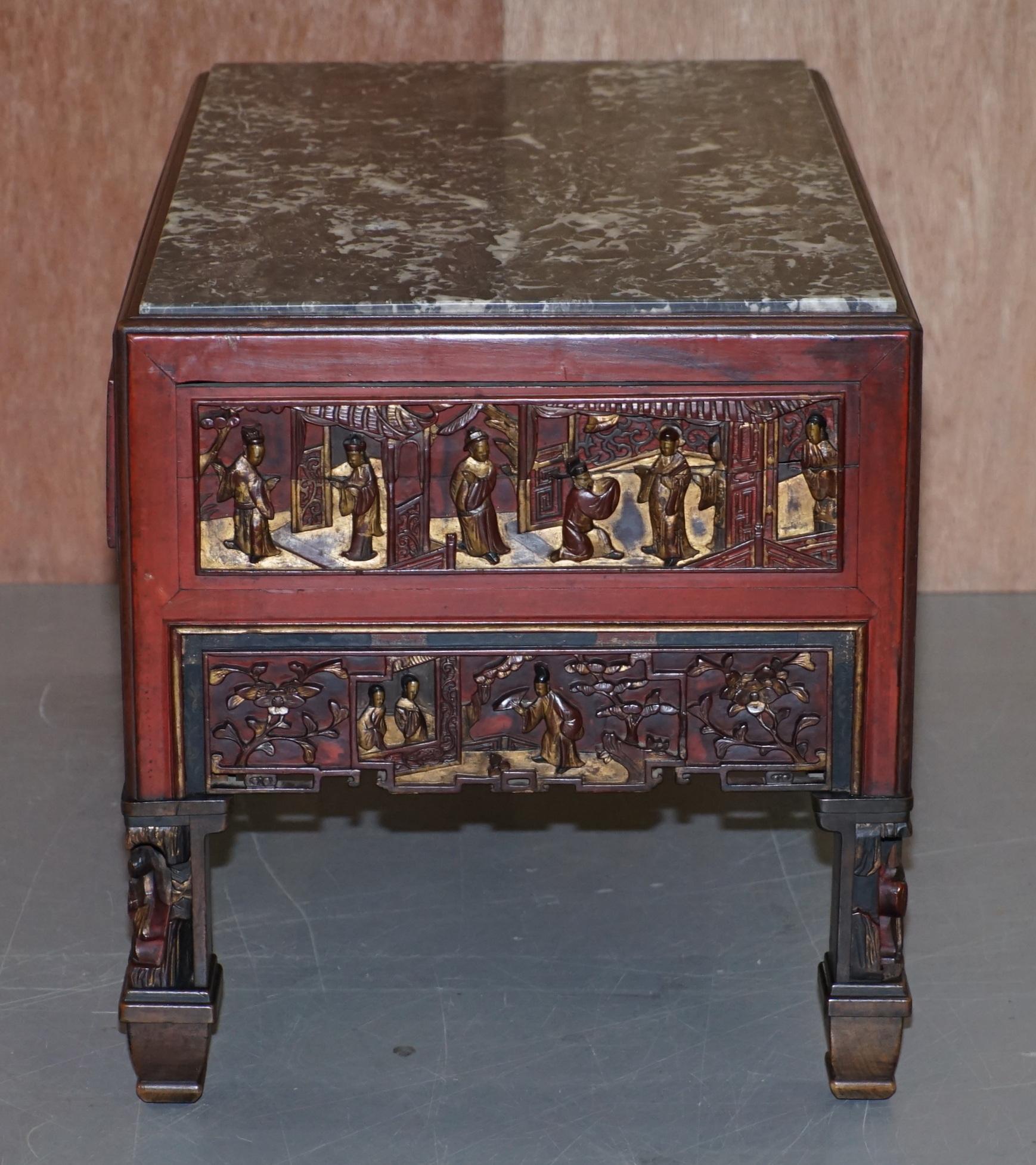 Chinese Marbel Topped Tea or Coffee Table Using Vintage Carved Giltwood Panels For Sale 11