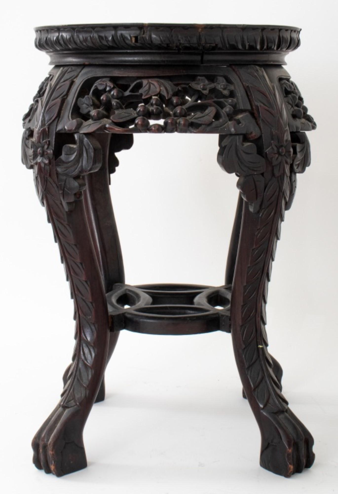 19th Century Chinese Marble Mounted Carved Side Table, 19th C. For Sale