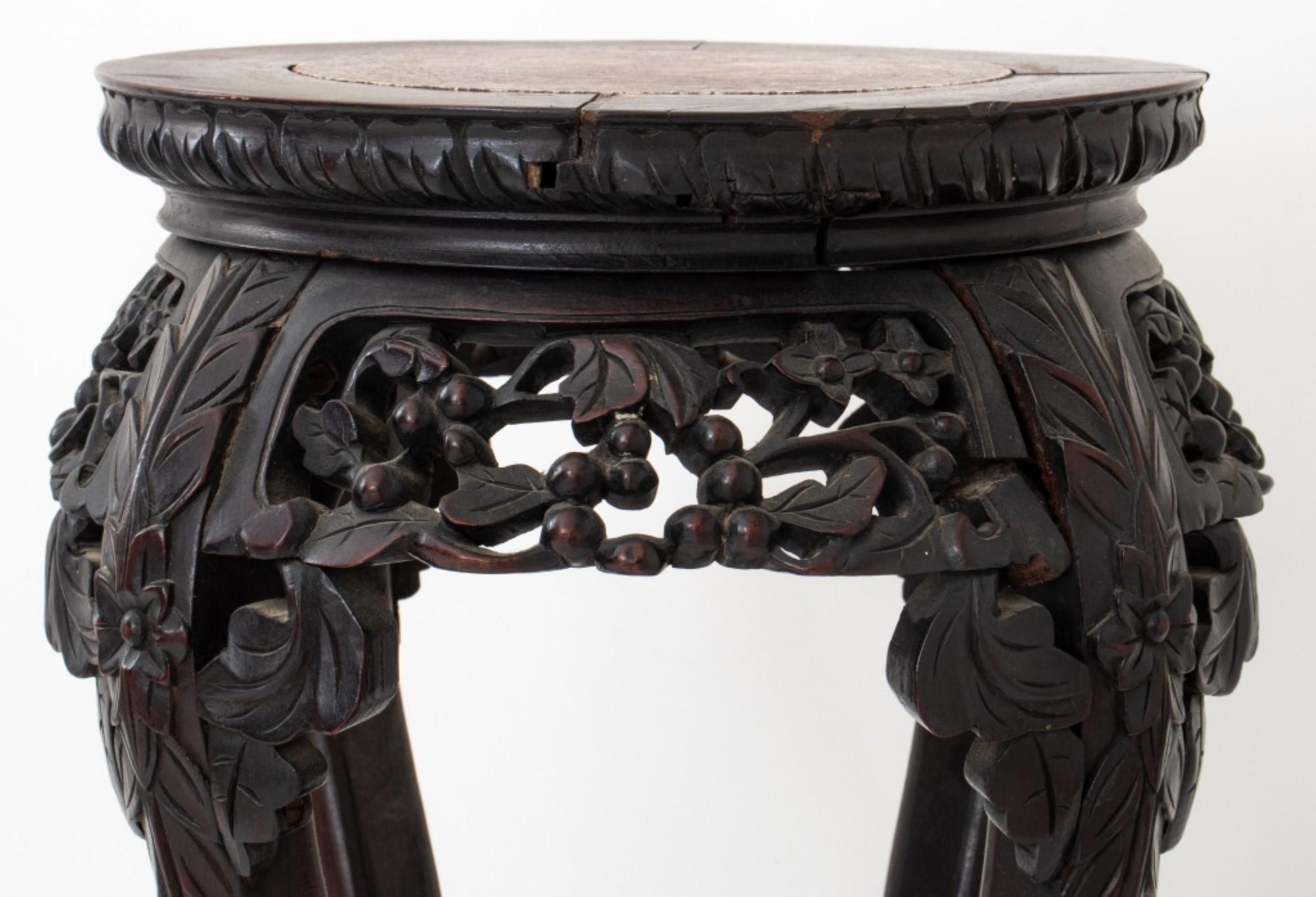 Chinese Marble Mounted Carved Side Table, 19th C. For Sale 4