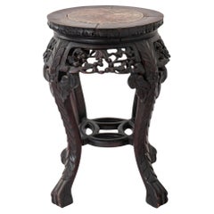 Antique Chinese Marble Mounted Carved Side Table, 19th C.