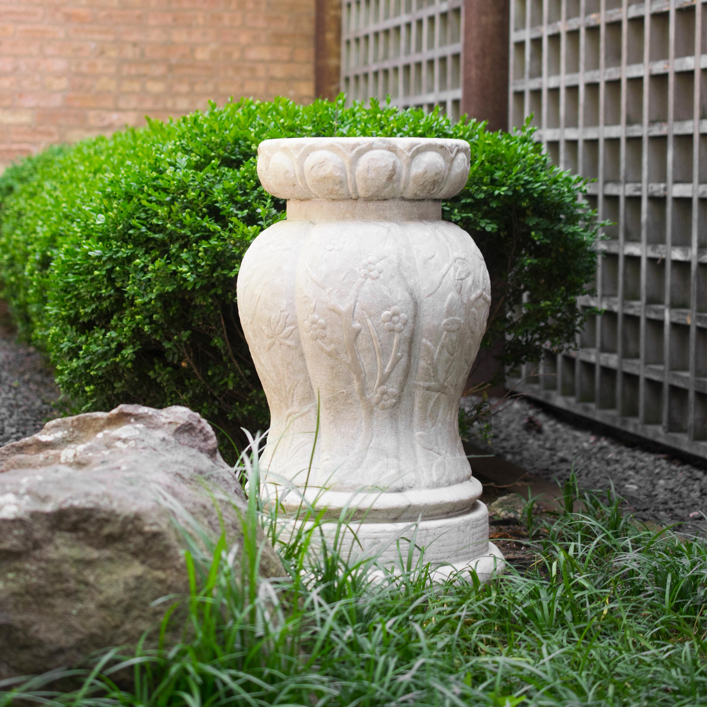 Contemporary Chinese Floral Marble Pedestal