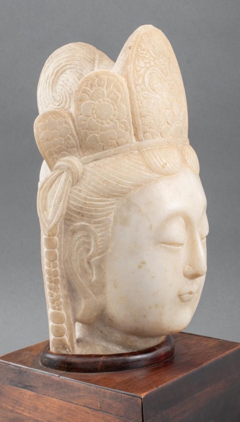 Chinese Marble Quan Yin Head Fragment On Stand 5