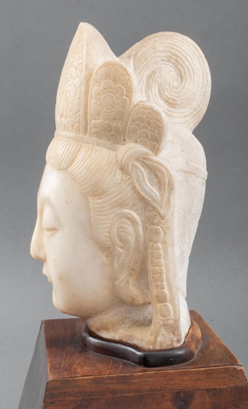 Chinese Marble Quan Yin Head Fragment On Stand 7