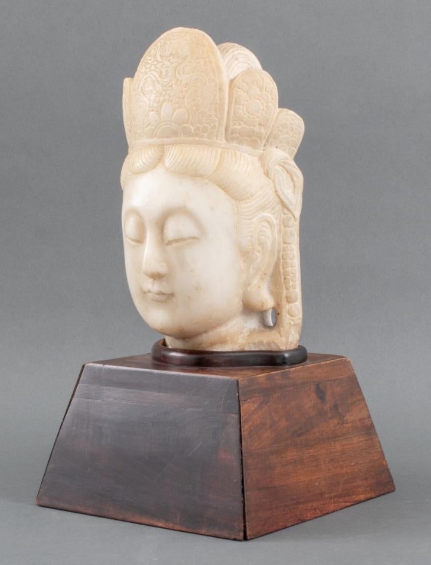 Chinese Export Chinese Marble Quan Yin Head Fragment On Stand