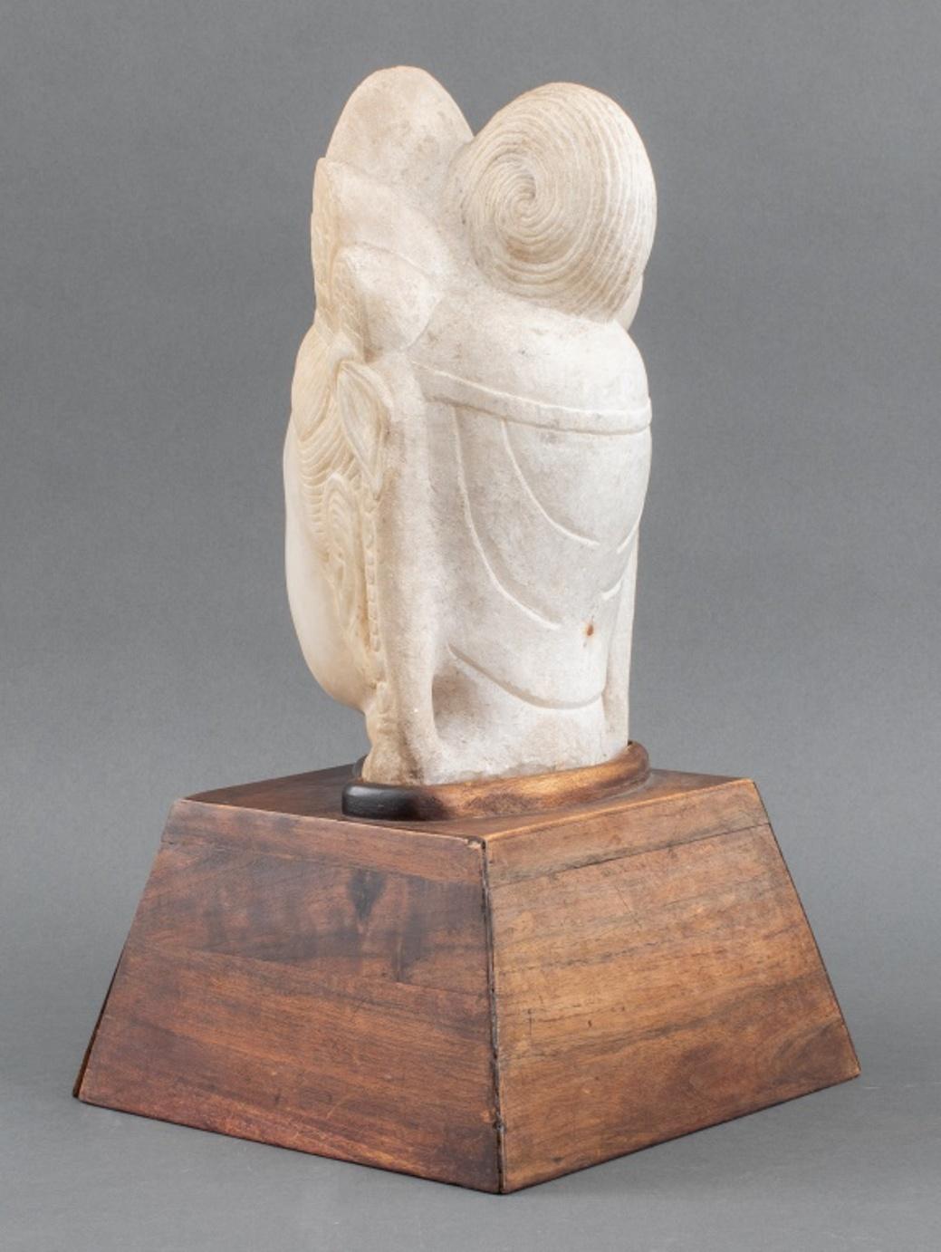 18th Century and Earlier Chinese Marble Quan Yin Head Fragment On Stand