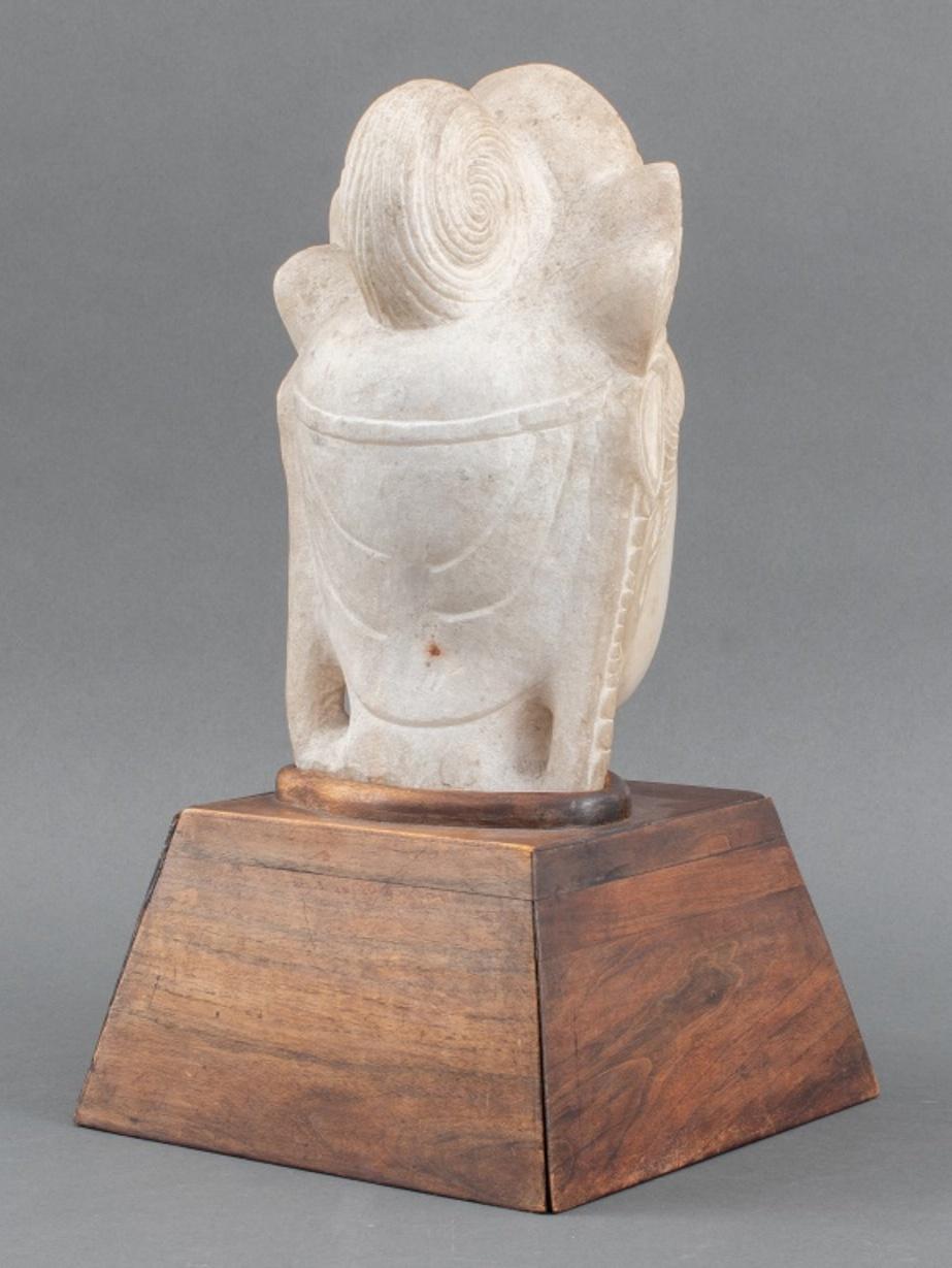 Chinese Marble Quan Yin Head Fragment On Stand 2