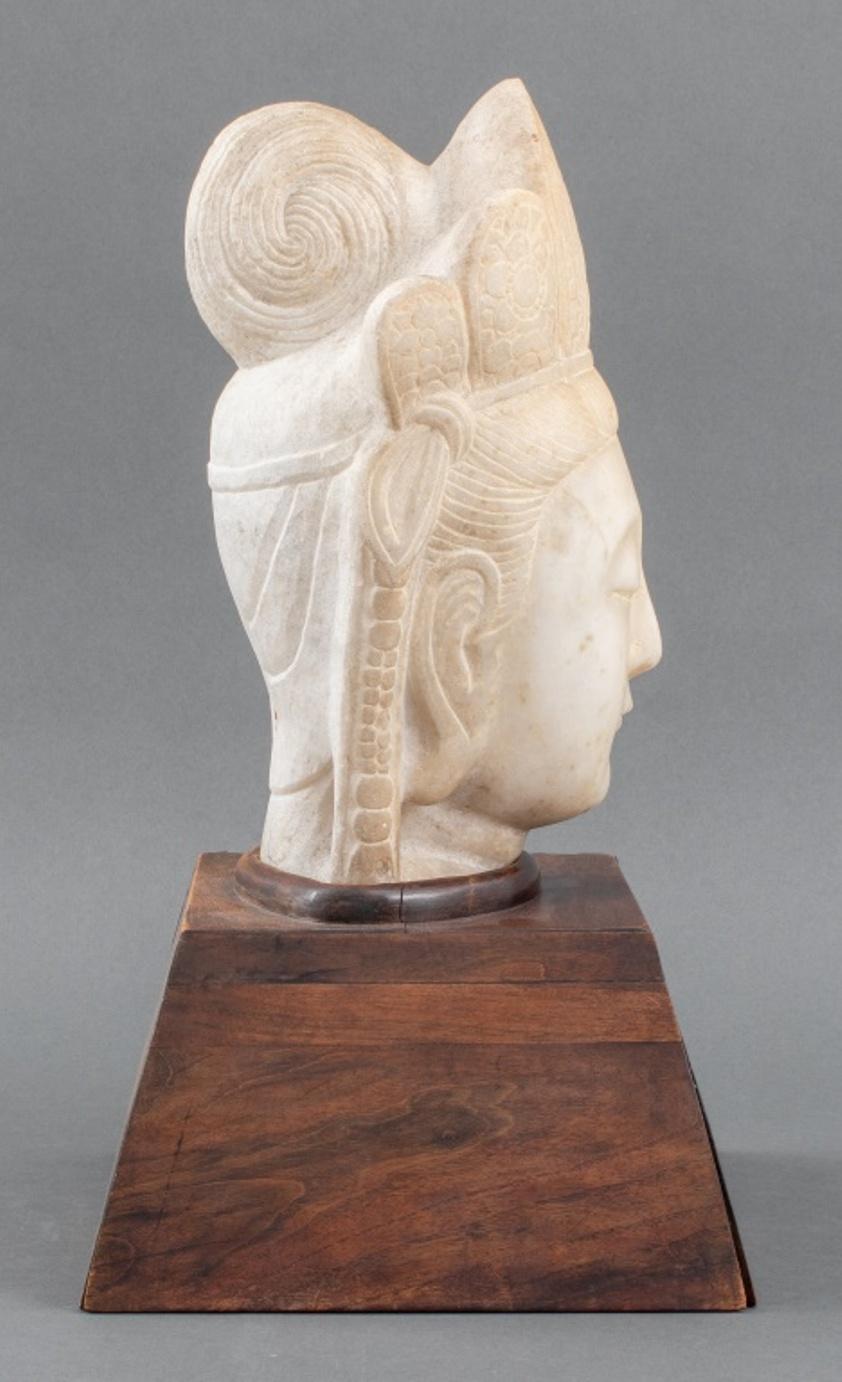 Chinese Marble Quan Yin Head Fragment On Stand 3