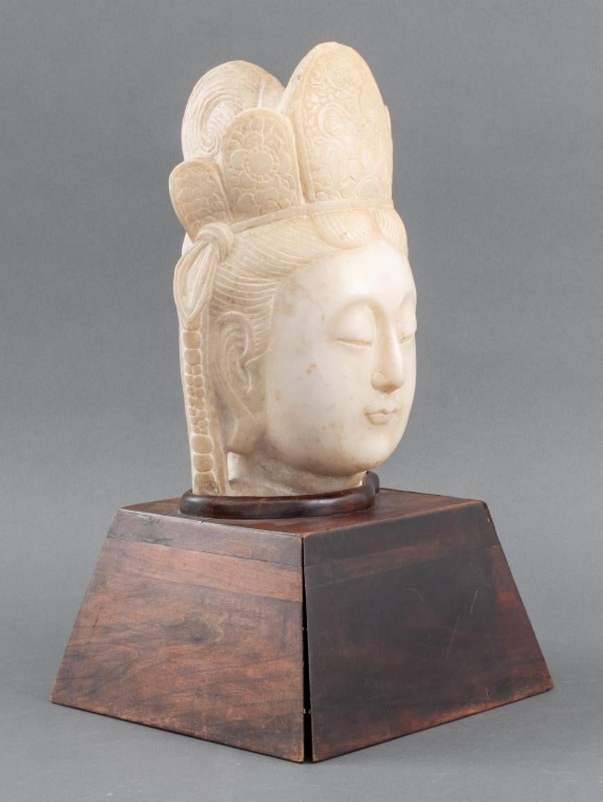 Chinese Marble Quan Yin Head Fragment On Stand 4