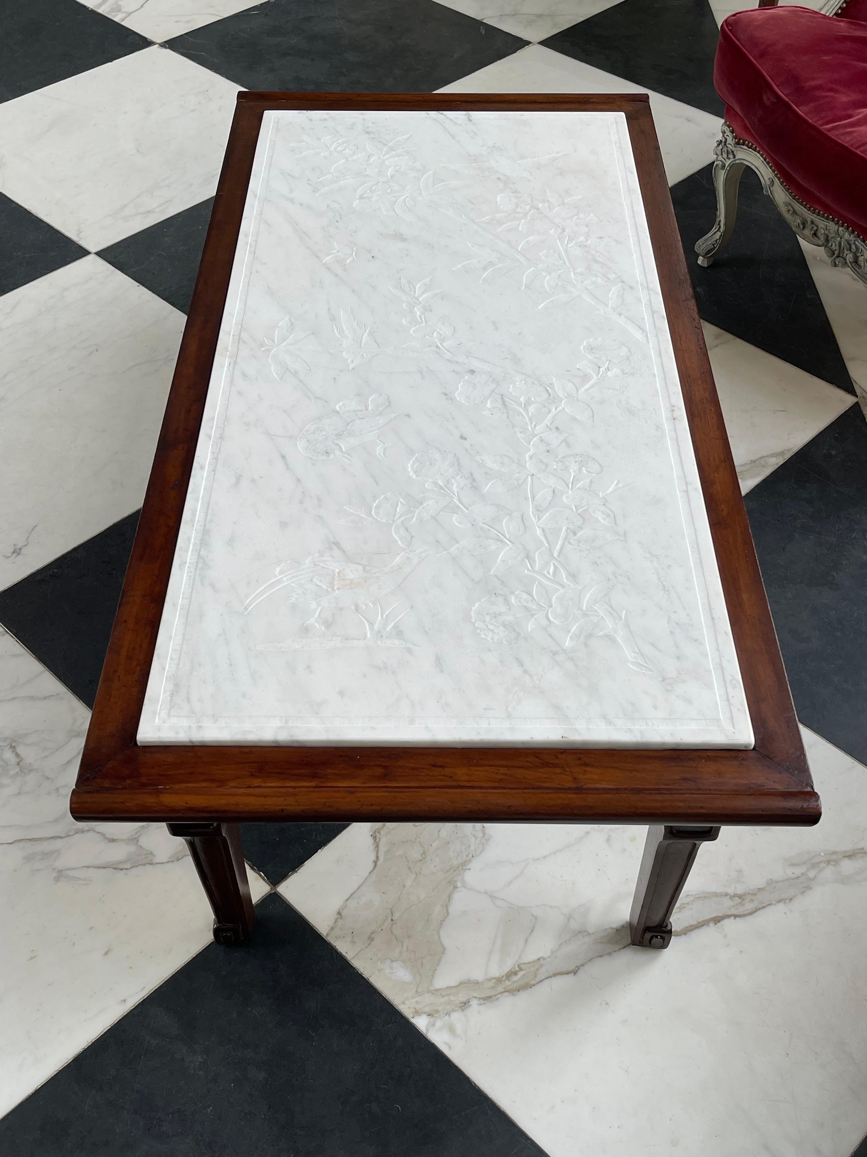 A Chinese Inlay Carved Marble Top Coffee  For Sale 2