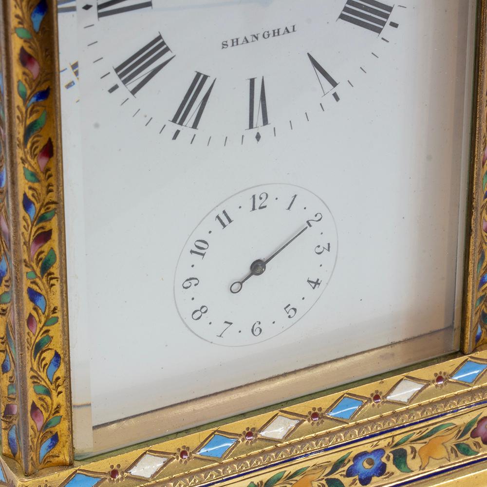Chinese Market Champleve Enamel Carriage Clock by L. Vrard & Co For Sale 2