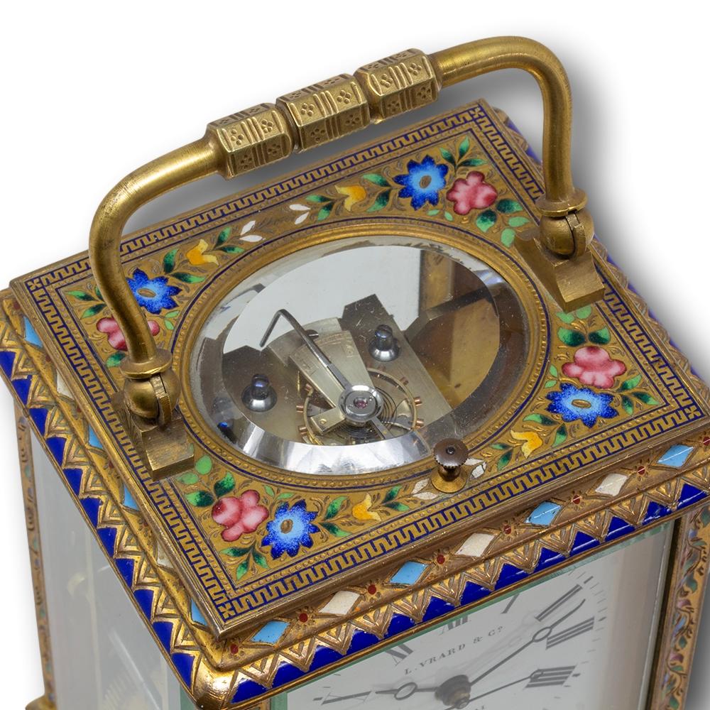 Chinese Market Champleve Enamel Carriage Clock by L. Vrard & Co For Sale 3